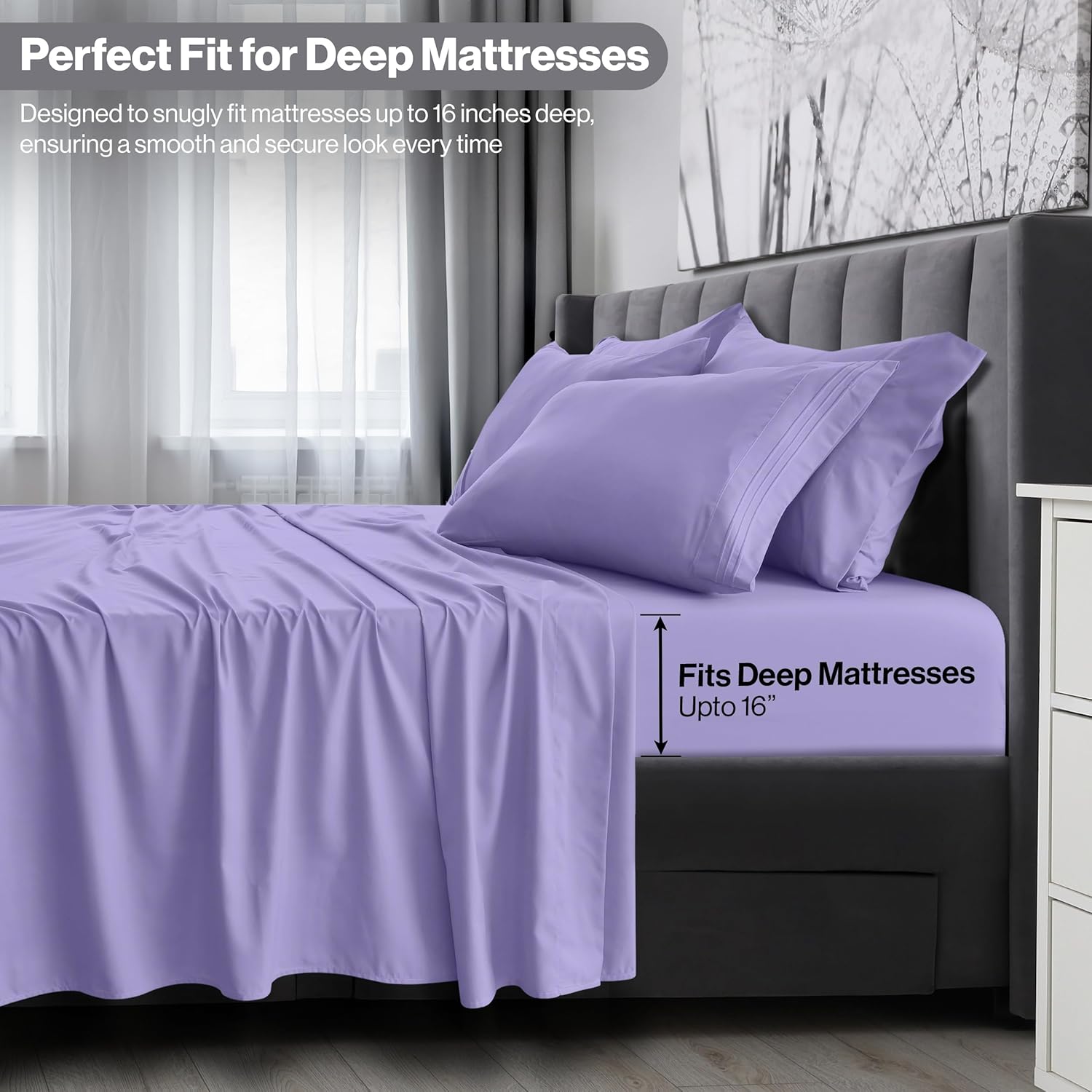 LUX Décor Queen Sheet Set – 6 Piece Ultra-Soft Microfiber Bed Sheets with Flat Sheet, 16 Inches Deep Pocket Fitted Sheet & Pillowcases, Cooling & Breathable Hotel Luxury, Oeko-TEX – Lavender