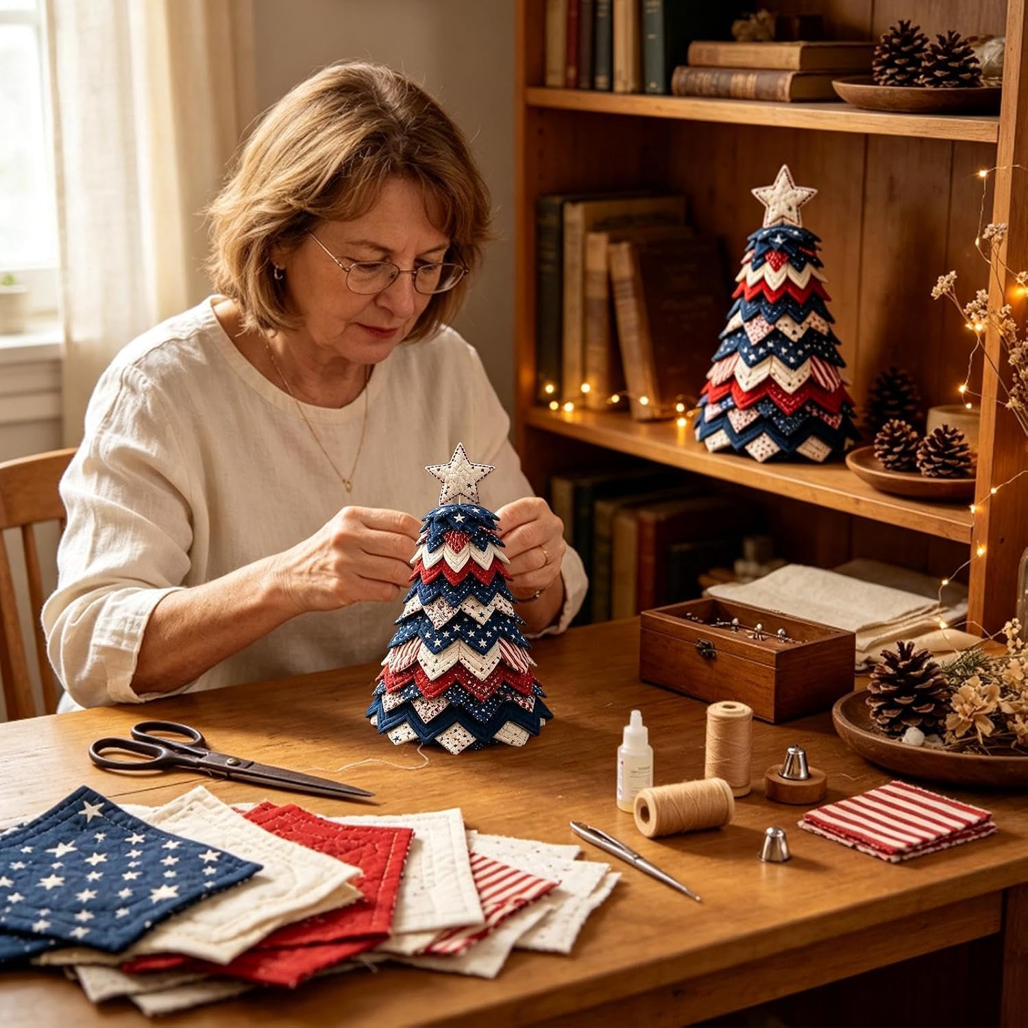 Americana Christmas Tree Quilt Kit, DIY Red White Blue Tree Holiday Decor