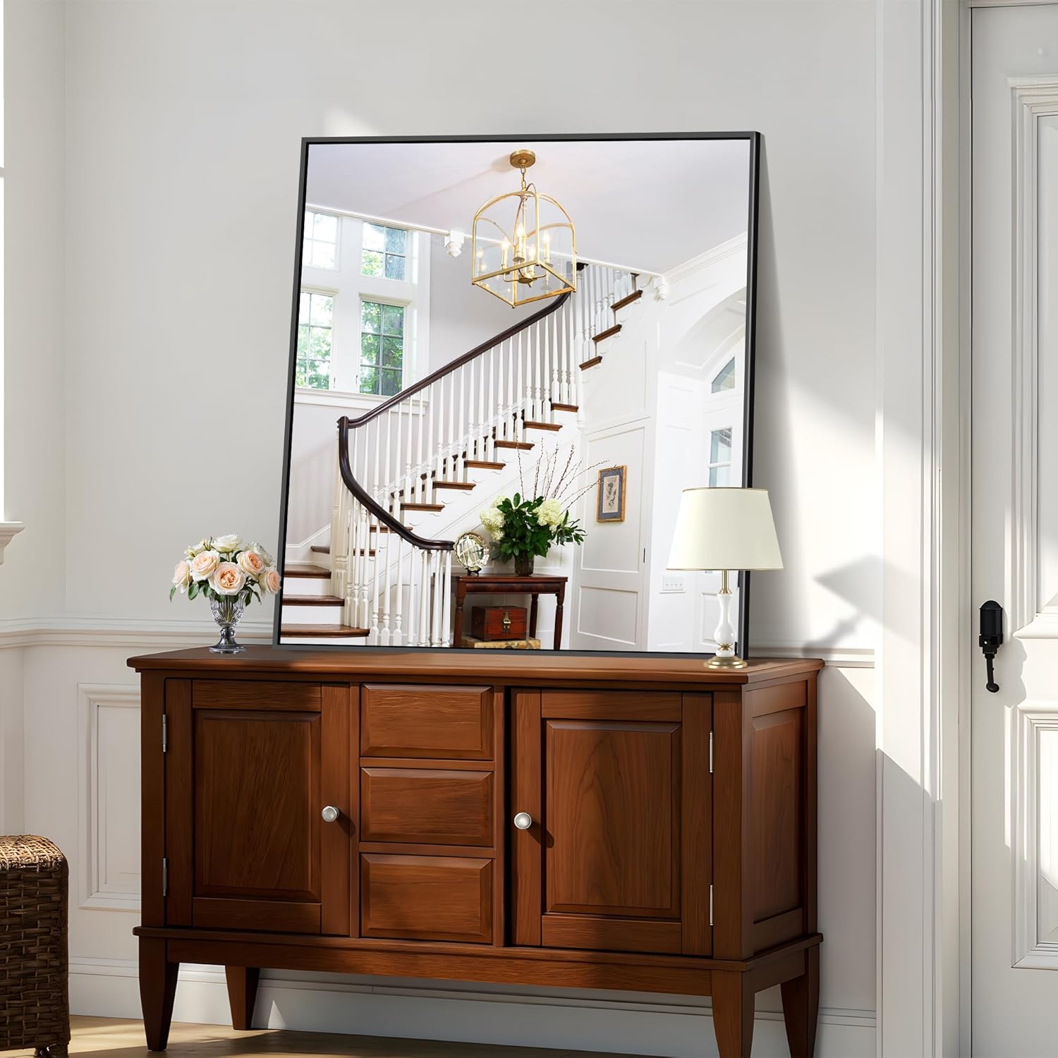 KOCUUY Bathroom Mirror 36"x40", Black Bathroom Mirrors for Over Sink, Shatterpoof Large Vanity Mirror, Metal Framed Black Wall Mirror for Bedroom Living Room and Entryway (Horizontal/Vertical)