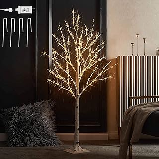 Hairui Lighted Birch Tree 4FT 200 LED White Birch Tree with Lights for Christmas Holiday Party Decorations Plug in Indoor Outdoor Use