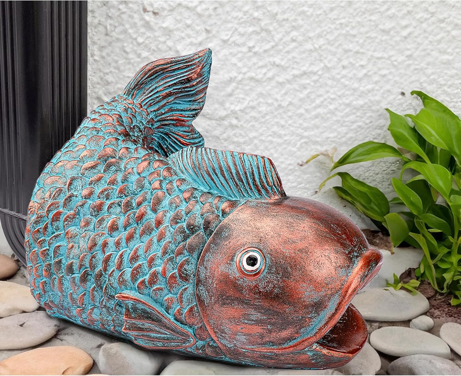 Teaeeno Fish Gutter Downspout Extension Decoration, 3''x4'' Downspout Extender Diverter Splash Block Sculpture Outdoor Decor, Animal Resin Statue Ornaments, for Garden, Lawn, Yard (Blue)