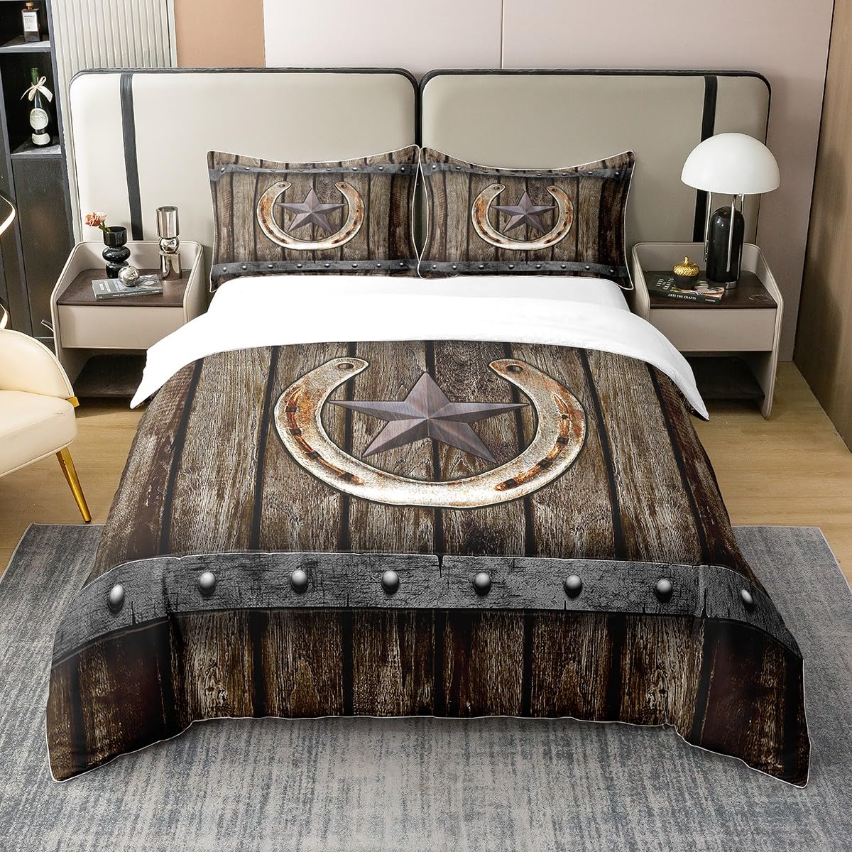 Parure de lit Rusty Texas en coton lavé haut de gamme marron 135x200 cm
