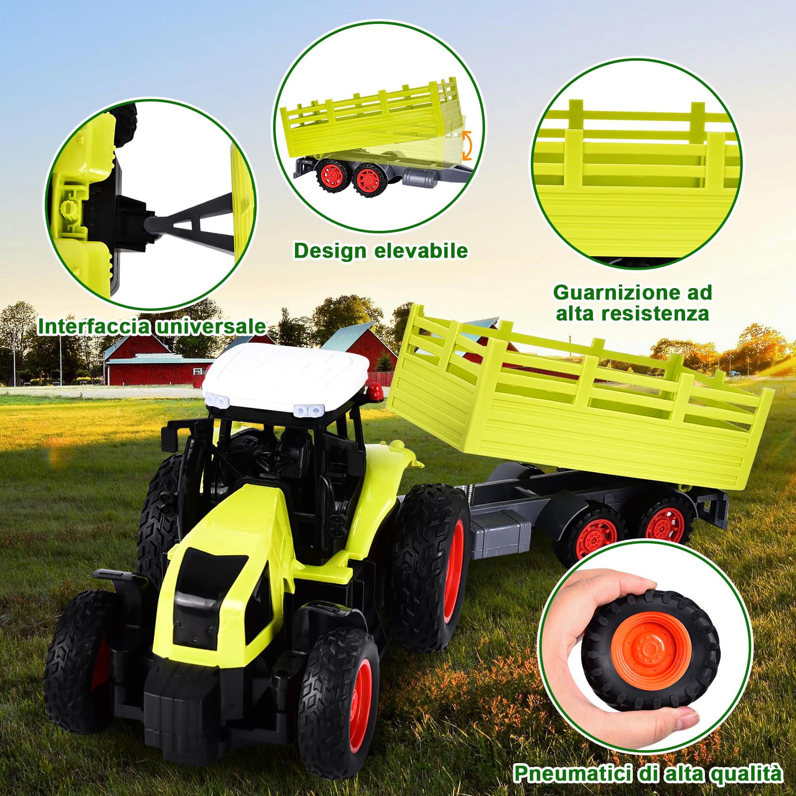 Aragallant RC Trattore Telecomandato per Bambini Con Rimorchio Animale Pagliaio, Radiocomandato Giocattoli Agricoltura Playset 3-8 Anni