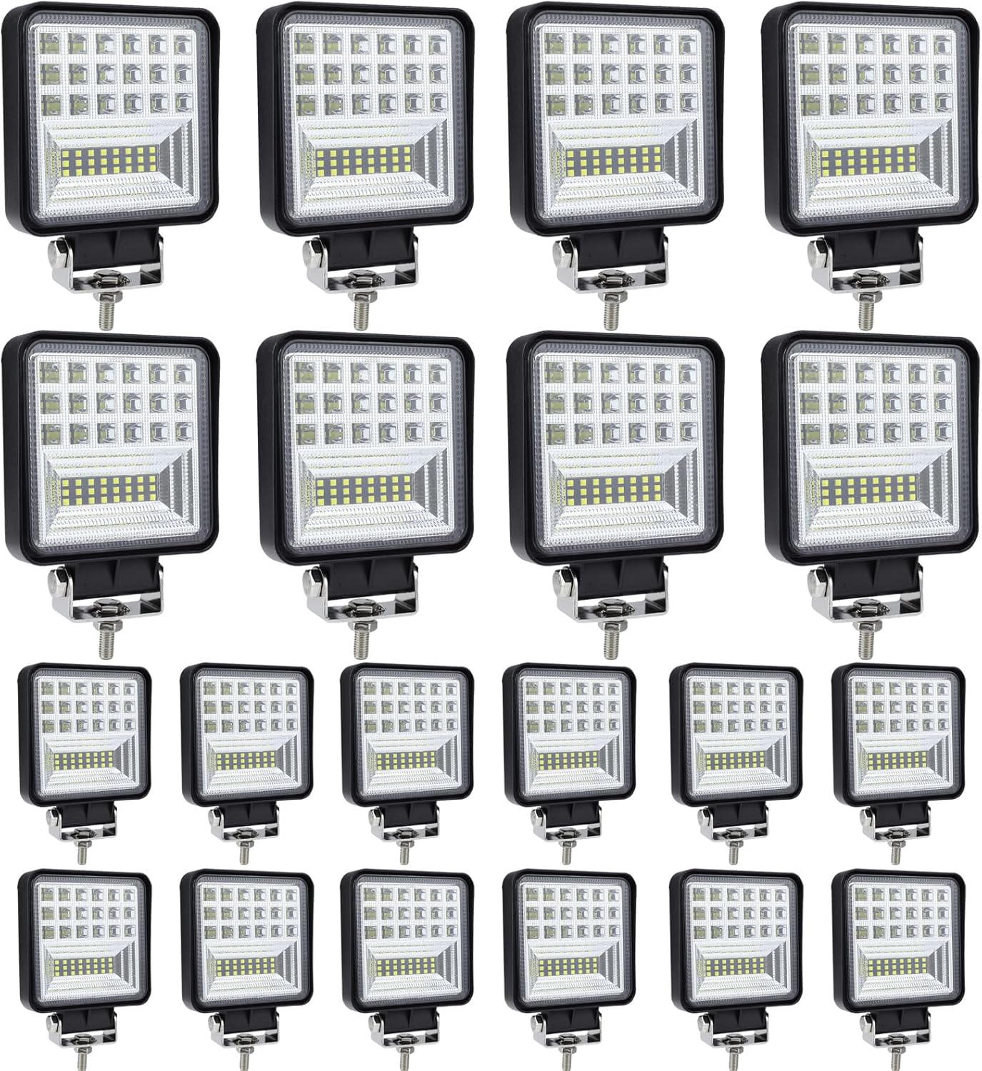 LED Light Pods, 4 Inch 126W Square LED Work Light, 12V 24V Spot Flood Beam Off Road Lights, Led Driving Fog Lights for Truck Pickup Boat Golf Cart SUV ATV UTV (20 Pack)