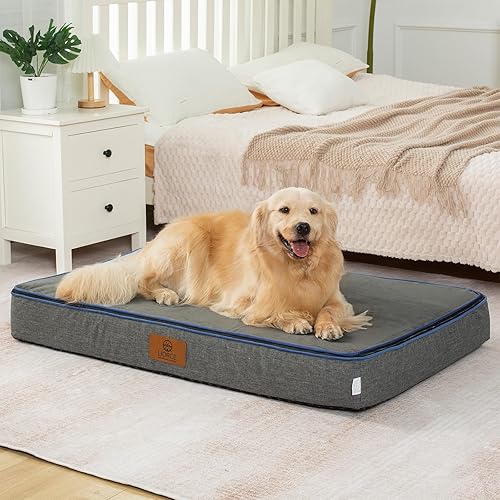 Vista 13 de Cama grande para perros de espuma viscoelástica, camas ortopédicas de 4 pulgadas de grosor para perros grandes, cama impermeable para perros