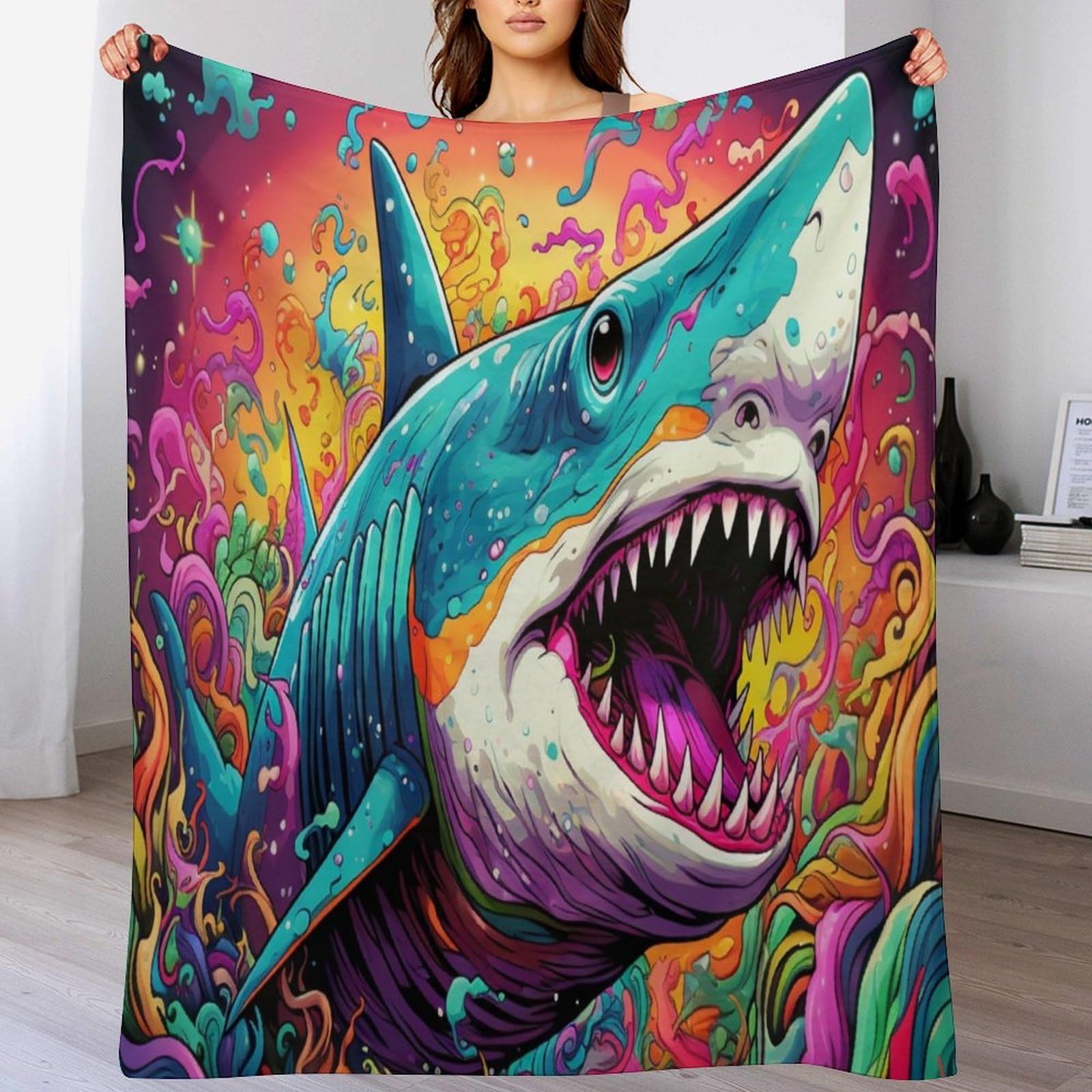 Couverture requin chaude contre le froid sur votre canapé