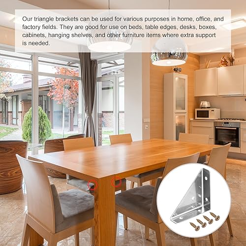 Miniatura 7 de uxcell 4 soportes de esquina angulares de 2.598 in x 2.598 in, soportes de acero inoxidable para unión de soporte con tornillos para borde de