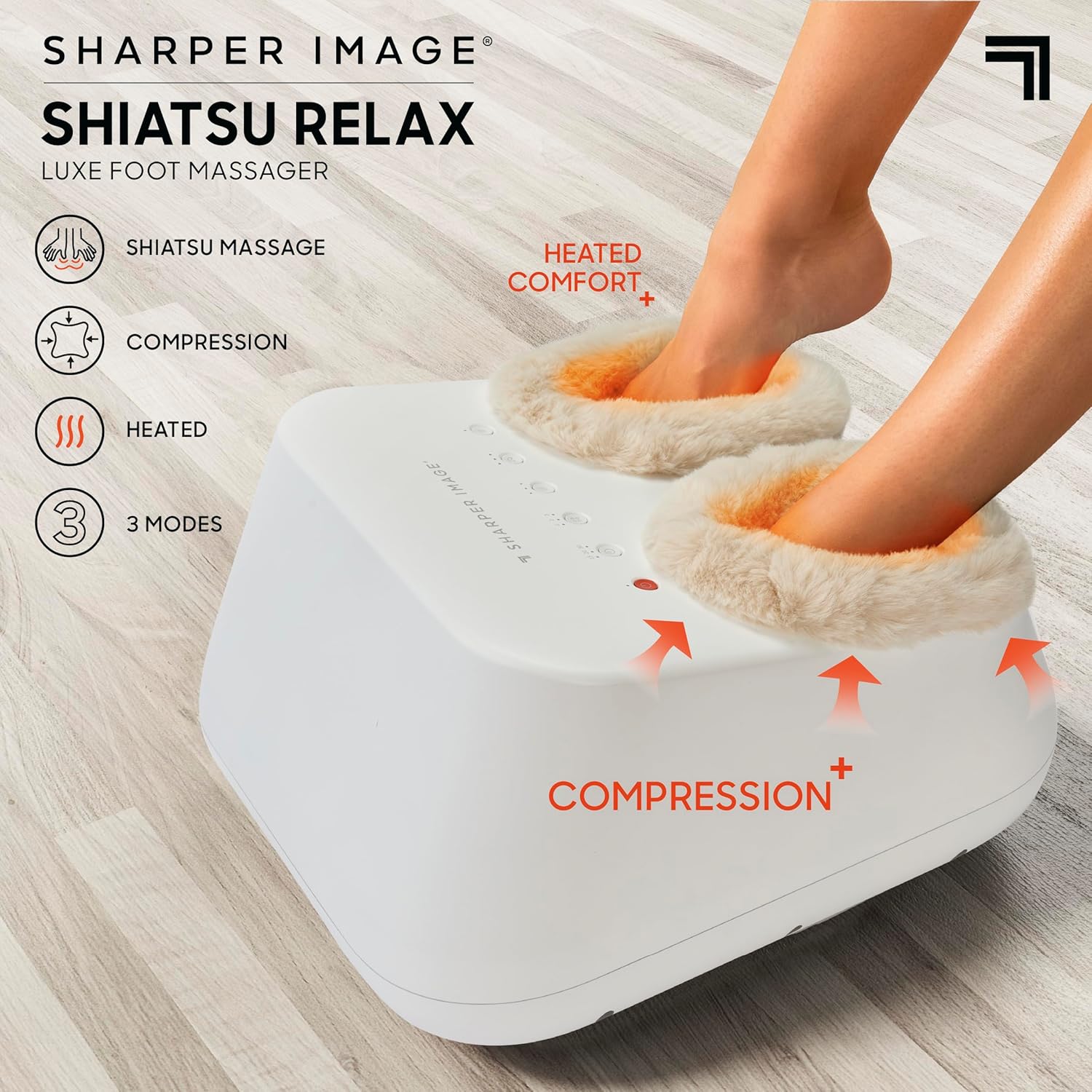 Sharper Image Shiatsu Luxe Foot Massager with Heat & Compression, Ultra-Soft Padding, Deep Kneading Massage Tool, Relax Muscles, Target Heels, Balls & Arches, Perfect Holiday Gift for Women & Men