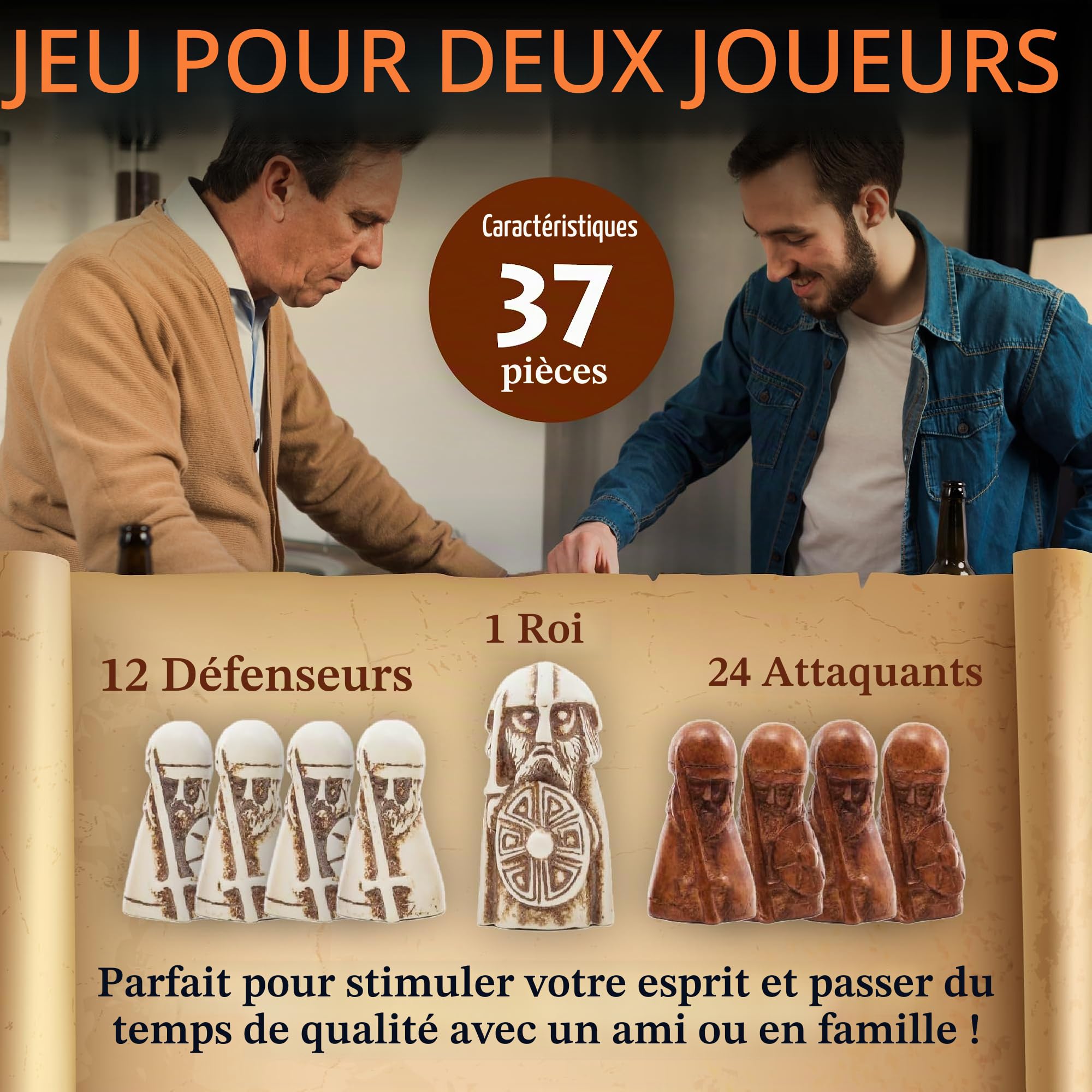 Hnefatafl - Le Jeu Viking - Inclut Une Pochette/pochon en Coton de Conception Unique pour Jouer avec des pions.
