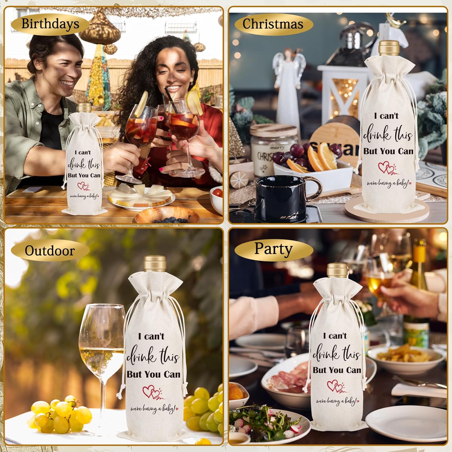 Pregnancy Announcement Wine Gift Bag - Wxiben I Cant Drink This But You Can Pregnancy Announcement Gifts Reusable Burlap Wine Bottle Bag for Grandparents Family Husband Aunt Uncle New Mom Dad - Image 6