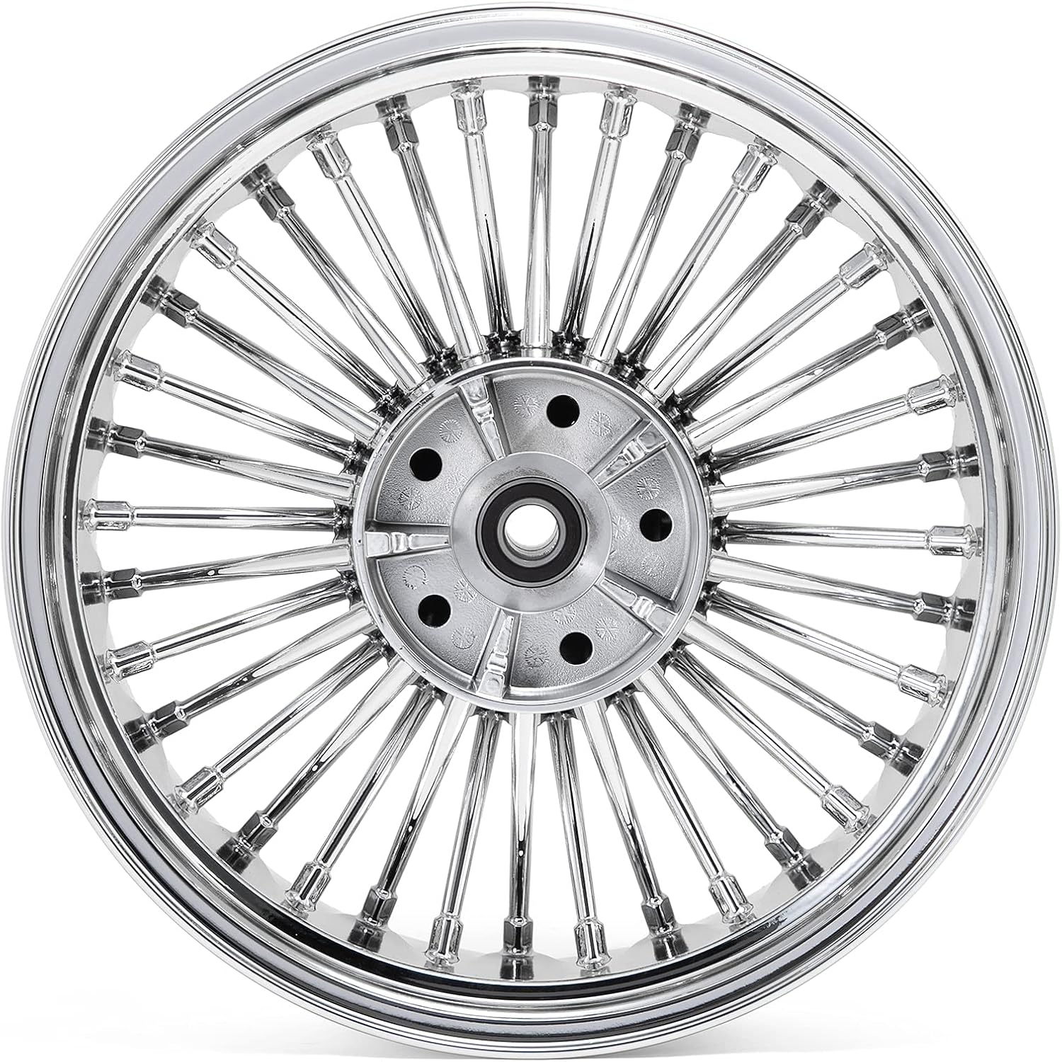 TOFR 18x5.5 Chrome Rear Wheel Rim 36 Fat King Spokes Tubeless For Harley Touring 2009-2023 FLHR FLHRXS Road King FLHX Street Glide FLTR FLTRK FLTRXS Road Glide FLHT FLHTC FLHTCU Electra Glide