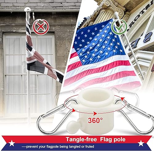 Miniatura 2 de Mástil de bandera blanca para casa, kit de asta de bandera para exteriores sin enredos con anillos de estrella estadounidense, postes de metal de