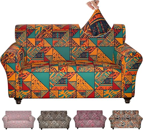 Miniatura 60 de Fundas elásticas para sofá, Fundas de sofá con estampado floral, 2 piezas de funda para sillón con funda de sección separada, Funda lavable para