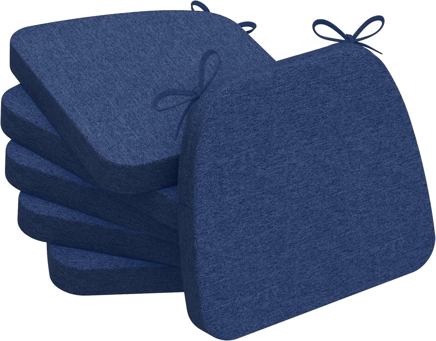 AAAAAcessories D-Shaped Chair Cushions, 2" Thick Dining Chair Pads with Ties and Removable, Machine-Washable Cover, 17" x 16", Set of 6, Blue