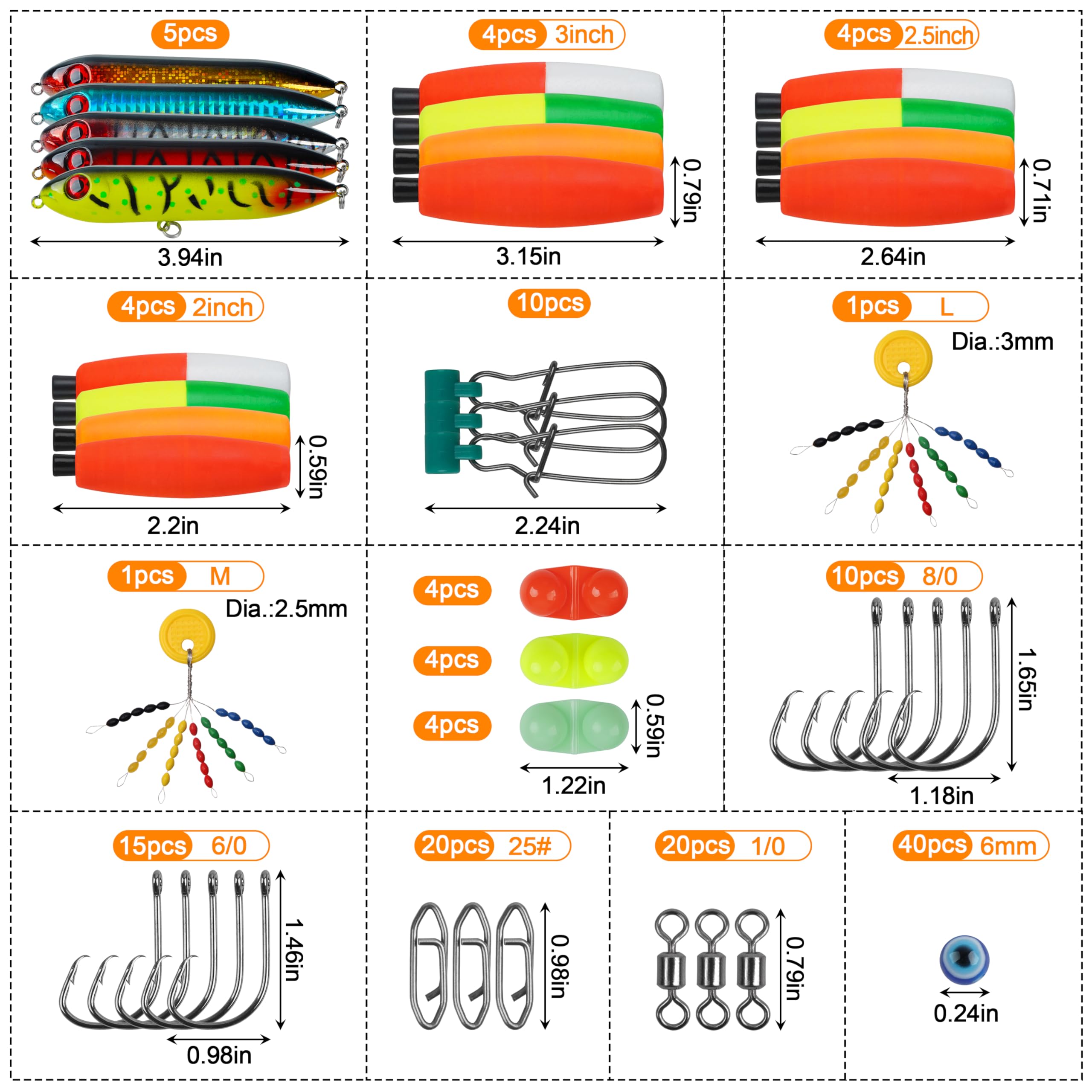 OROOTL Catfishing Tackle Making Kit, 146pcs Catfish Rig Accessories with Catfish Floats Catfish Hooks Swivels Fishing Bells Swivels Bobber Stoppers Catfishing Tackle Equipment