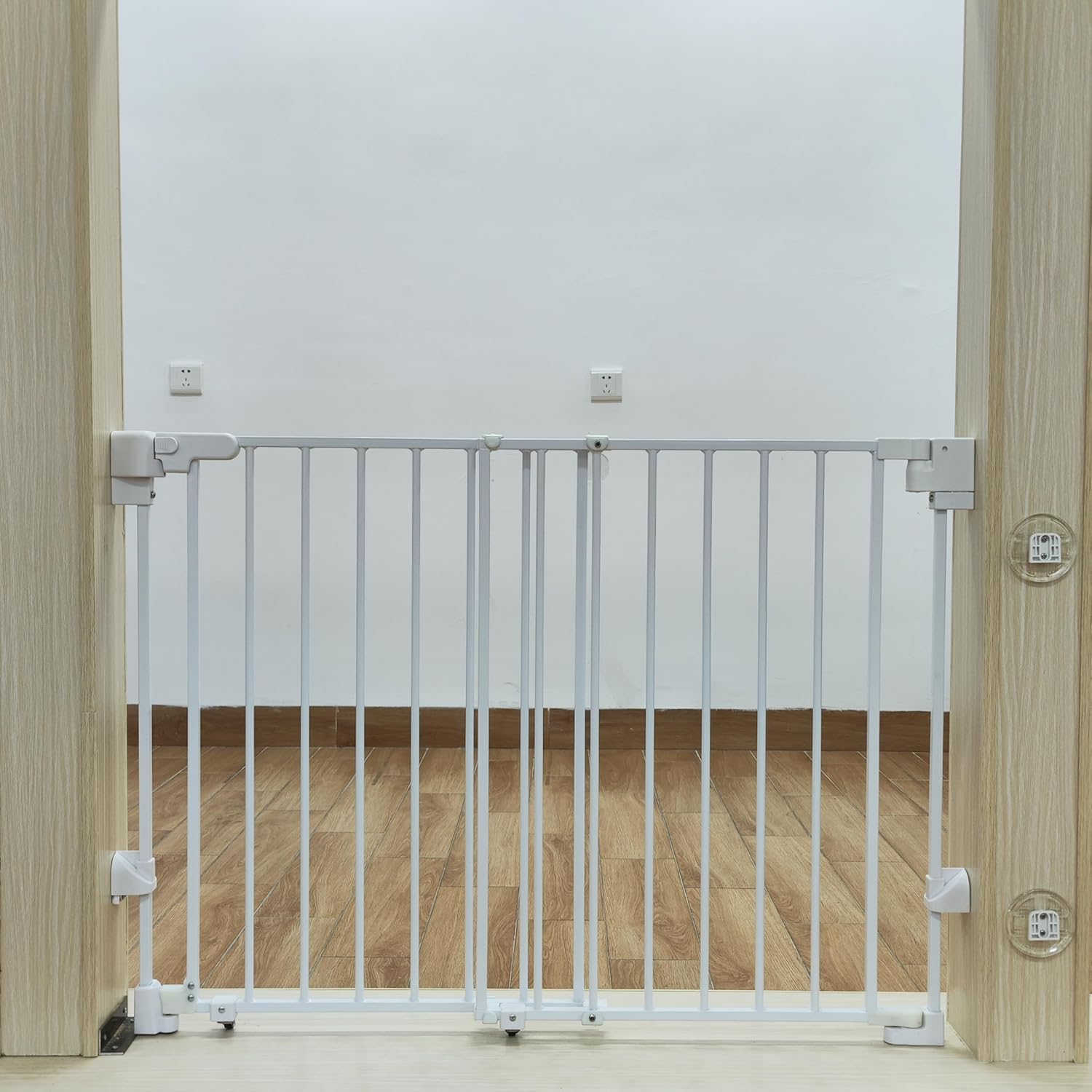 Safety Gate for Doorways and Stairways Metal Dog Gate Extra Wide Pet Barrier, White - Image 1 of 5