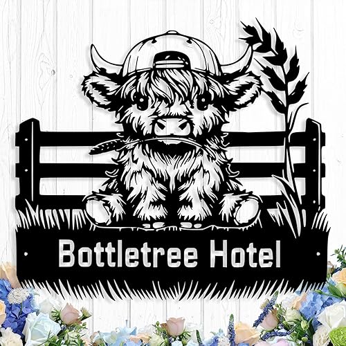 Custom Highland Cow Metal Sign, Personalized Metal Cow Sign Wall Art Decor for Home Outdoor, Personalized Farm Signs Farmhouse Ranch Wall Decoration