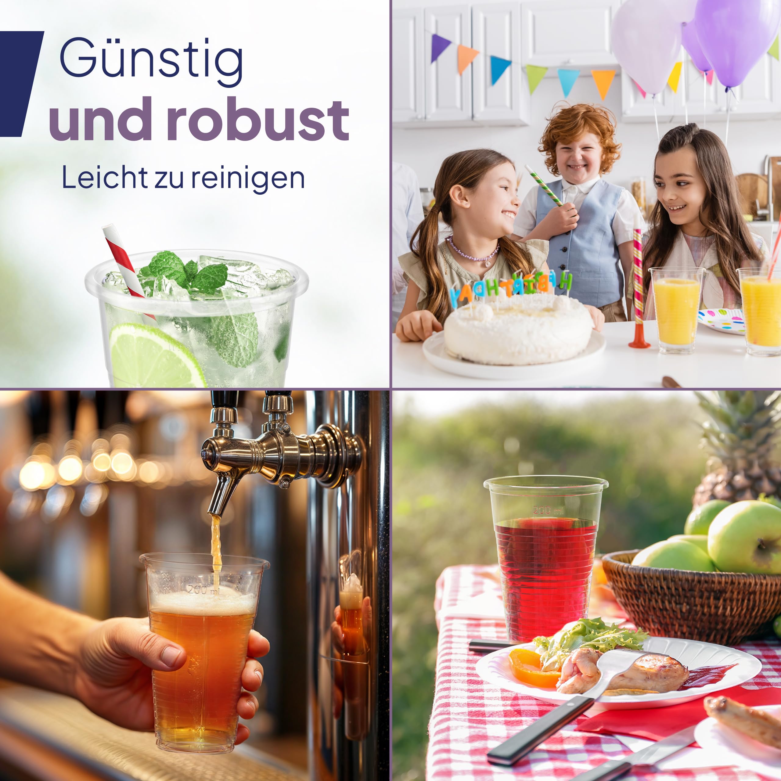 Inoverse 3000 Stk Plastikbecher 200 ml - Trinkbecher aus Kunststoff für Wasser, Softdrinks, Party, Büro, Catering & Veranstaltungen, Ausschankbecher