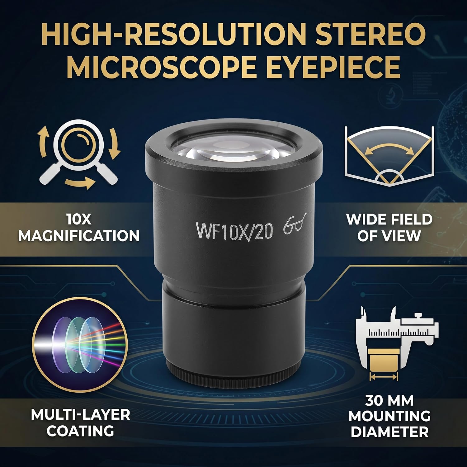 Microscope Lens 10X Telescope Accessories Eyepieces Wide Field Stereo Microscope Eyepieces Mounting Size 30mm