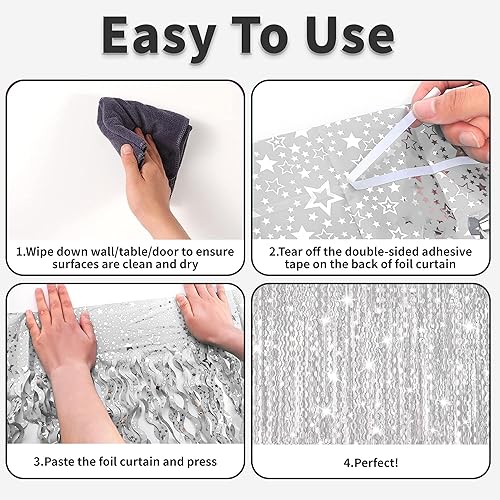 Miniatura 3 de 3 cortinas de oropel ondulado blanco para fiesta, telón de fondo de fiesta con flecos de papel de aluminio con purpurina, decoración de fiesta de