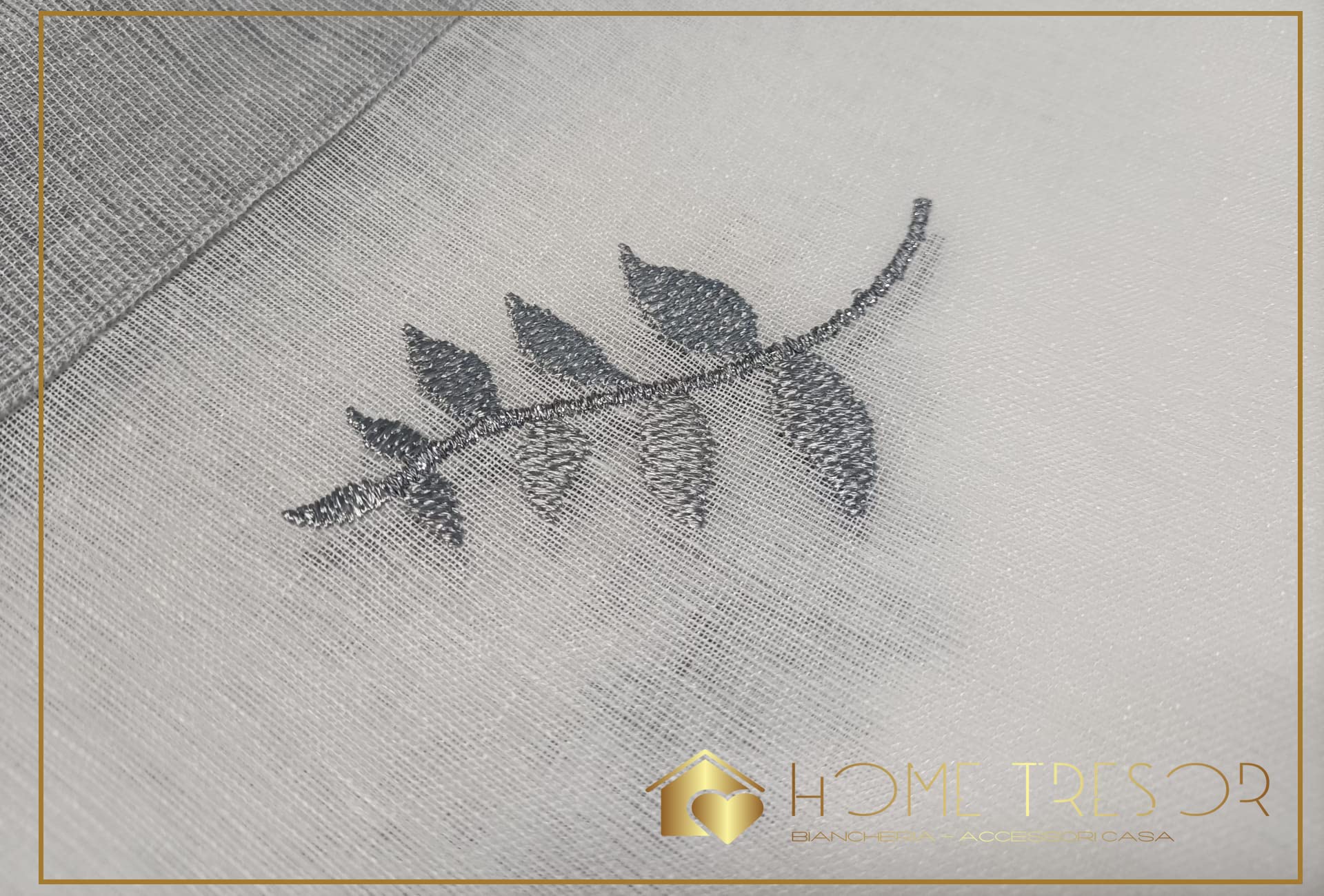 Home Tresor - Tende per Interni Voile Semitrasparenti, Coppia Tende a Vetro, Tendine per Finestra e Porta Cucina, Soggiorno con Foglie Ricamate Astrid B1 (60x240 cm, Grigio