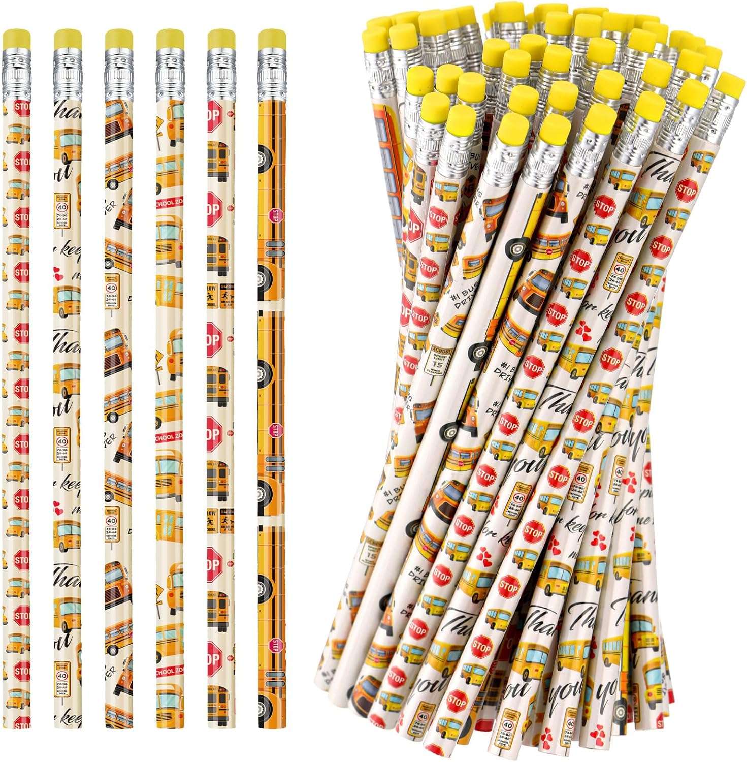 Fullhawl 120 Pcs School Bus Driver Gifts Pencils with Erasers Gifts for Bus Appreciation Week Thank You Pencils Essentials for Back to School Men Retired Supplies