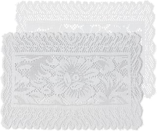 2 Pcs Rectangle Lace Placemats for Tables, Handmade Crochet Doilies Vintage Floral Embroidered Table Runners for Wedding Tea Party Home Decor, 12x17 Inch(Beige)