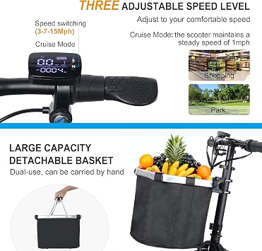 TopMate ES11 3 Wheel Electric Scooter Lightweight Folding Dual Motor-Black | Powered Mobility Scooter for Adult Seniors with Ergonomic Seat and Removable Battery, 3+1 Speed, E-Trike with Basket