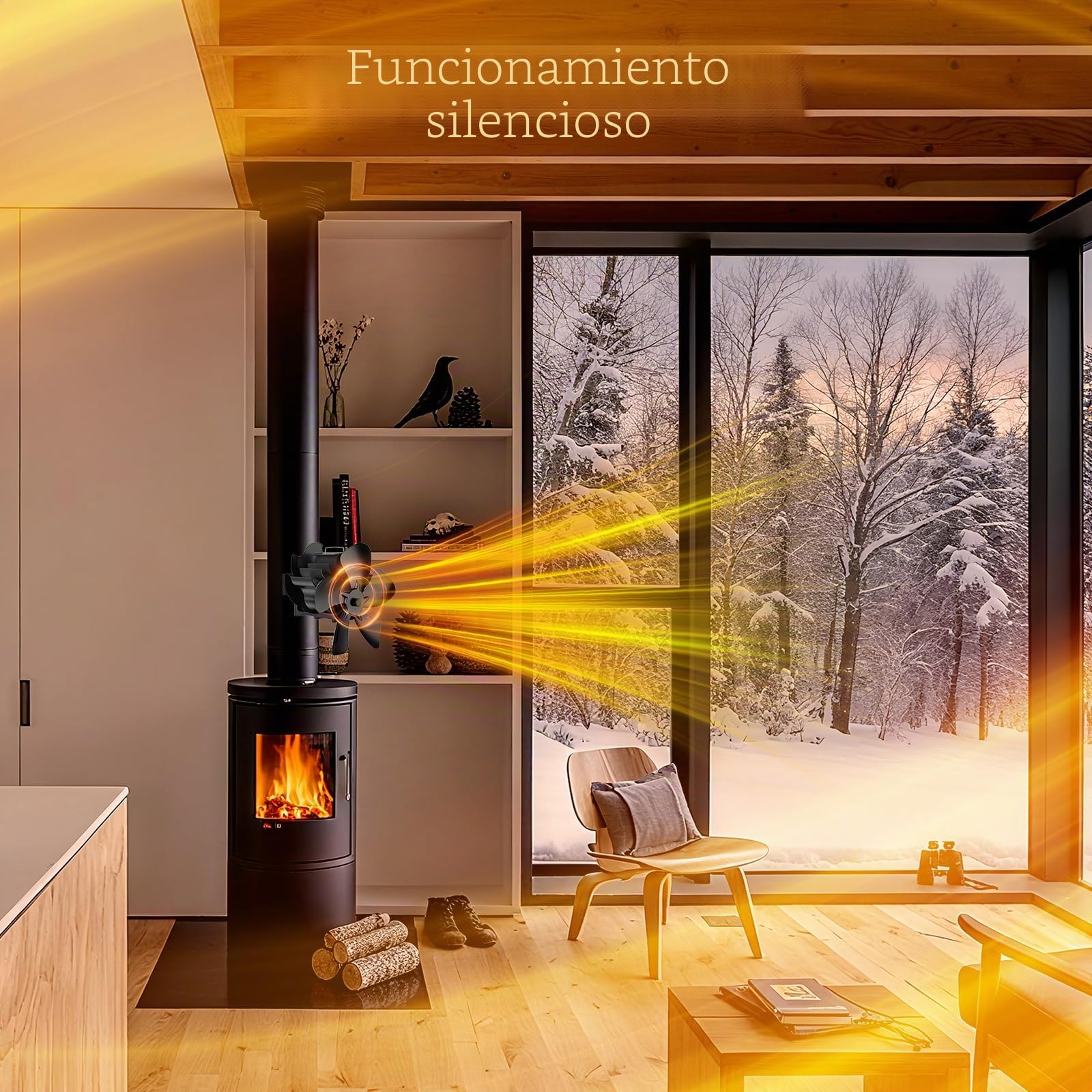 Ventilador para Estufa de leña, Ventilador de Chimenea Mejorado con alimentación de Calor, Apto para Estufas de leña, chimeneas y chimeneas.