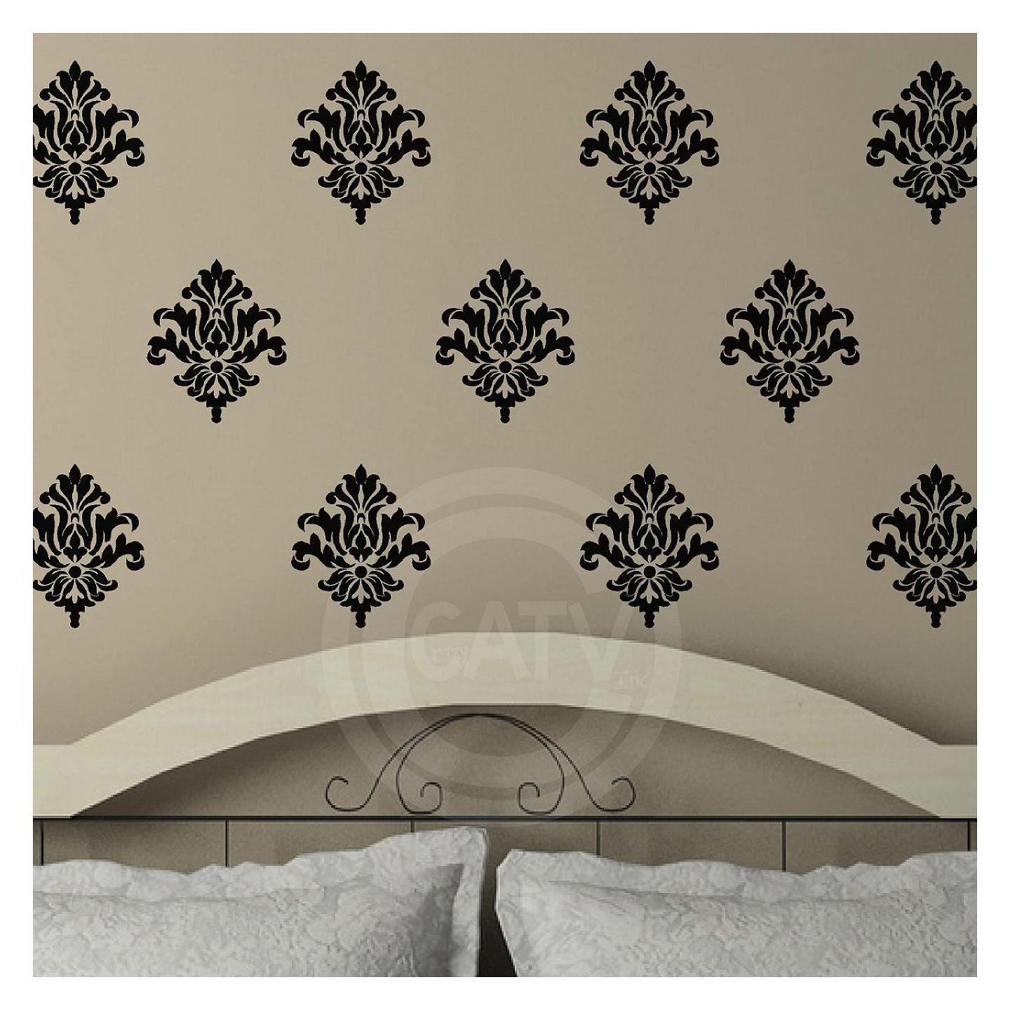 Wall Sayings Vinyl Lettering Damask set of 18 decal self adhesive pattern stickers Black