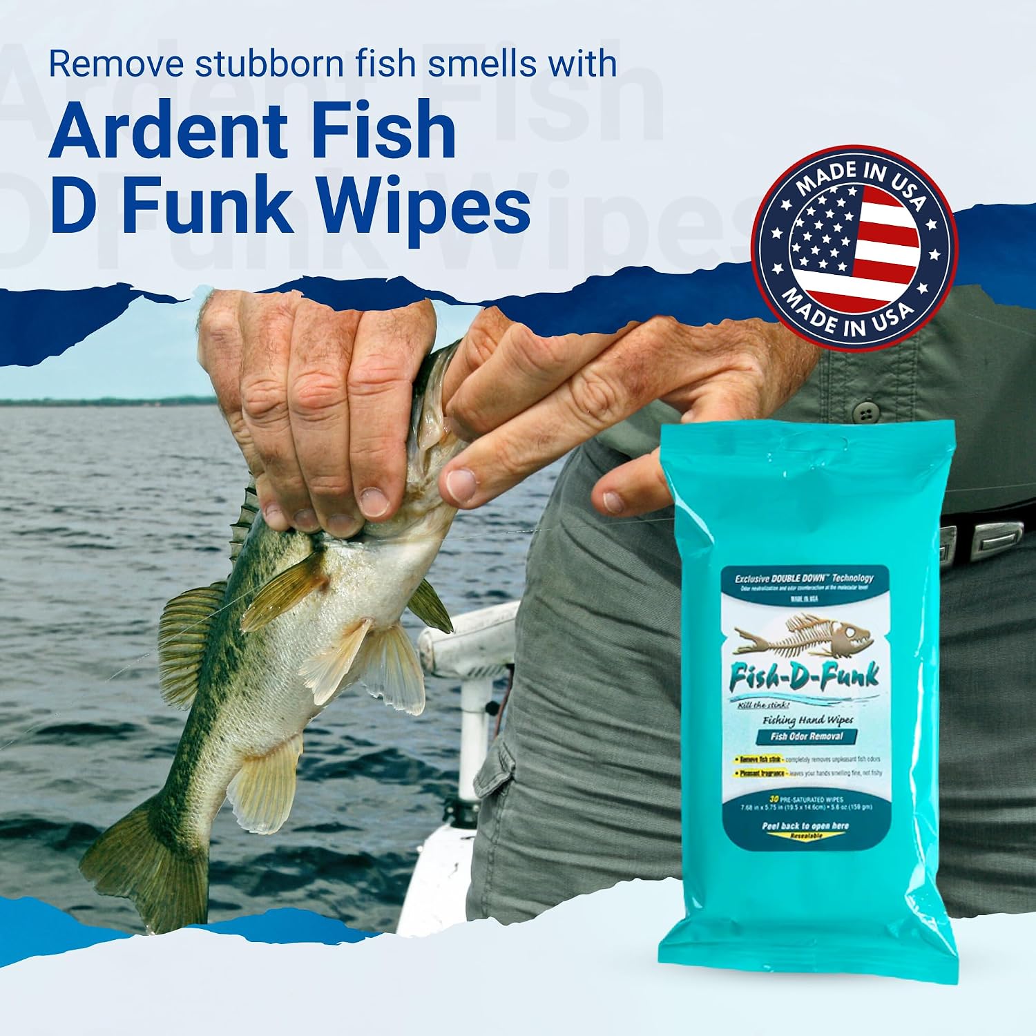 Ardent Fish D Funk Hand Wipes for Fishing, 30 Per Pouch image 2
