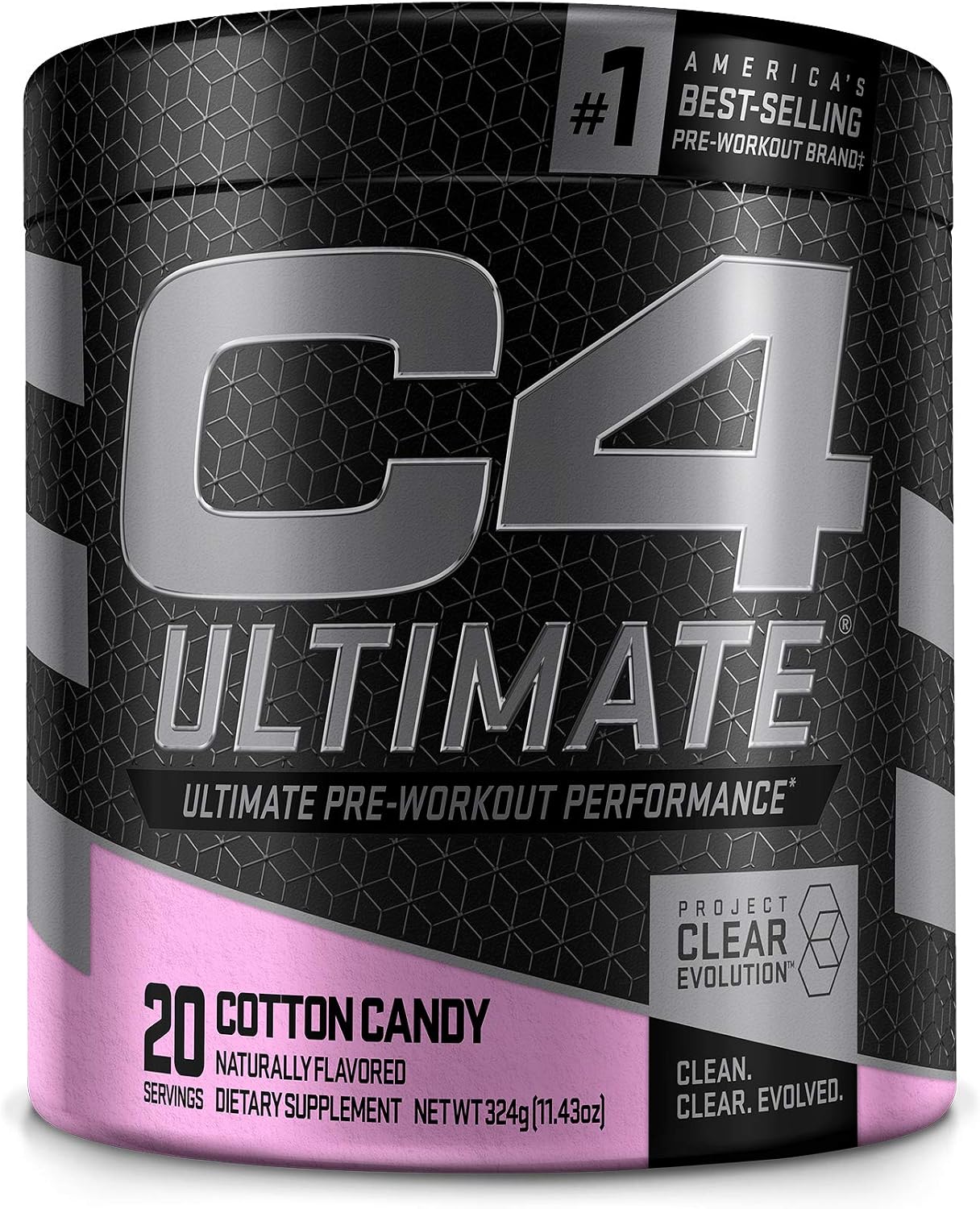 C4 Ultimate Pre Workout Powder Cotton Candy - Sugar Free Preworkout Energy Supplement for Men & Women - 300mg Caffeine + 3.2g Beta Alanine + 2 Patented Creatines - 20 Servings