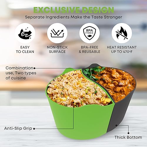 Miniatura 9 de AMR - Revestimientos de olla de cocción lenta 2 en 1 para ollas de 6 a 8 cuartos de galón, revestimiento de silicona para cocinar 2 platos, a prueba