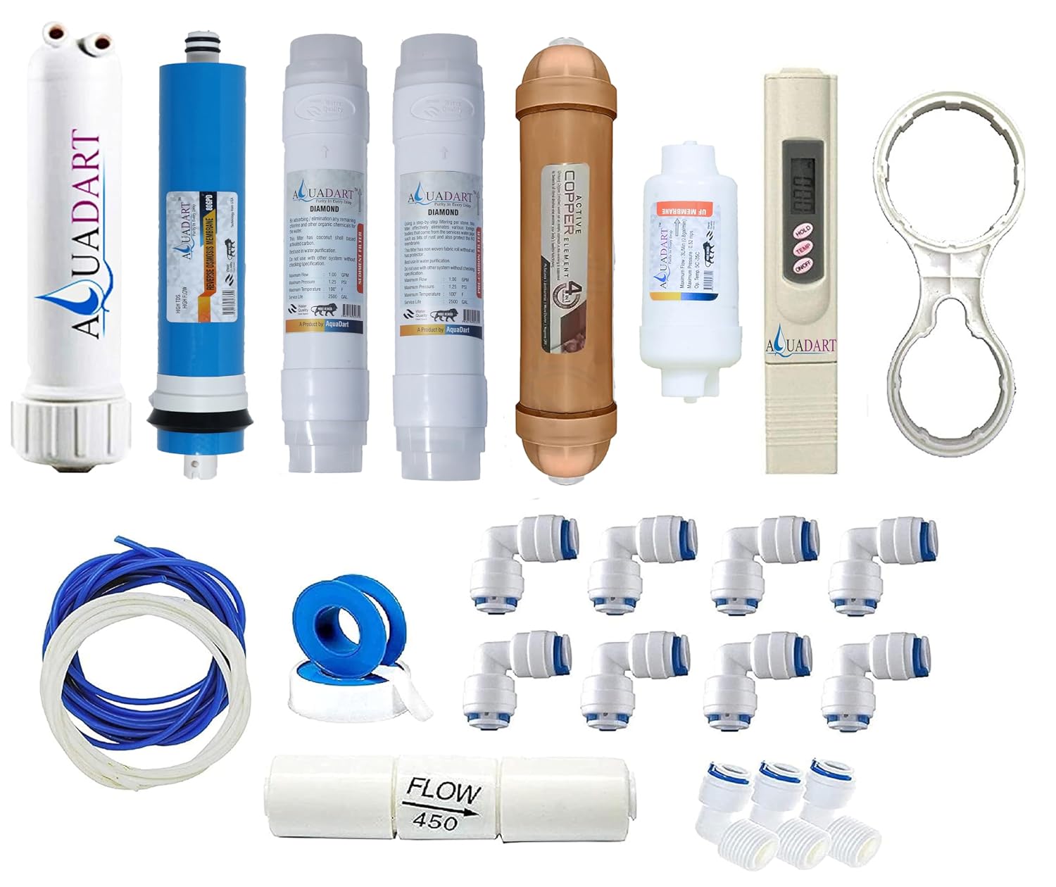 AquaDart complete purifier Copper filter service kit of 80 GPD membrane water with all accessories (Full Service KIt With 02 Inline)