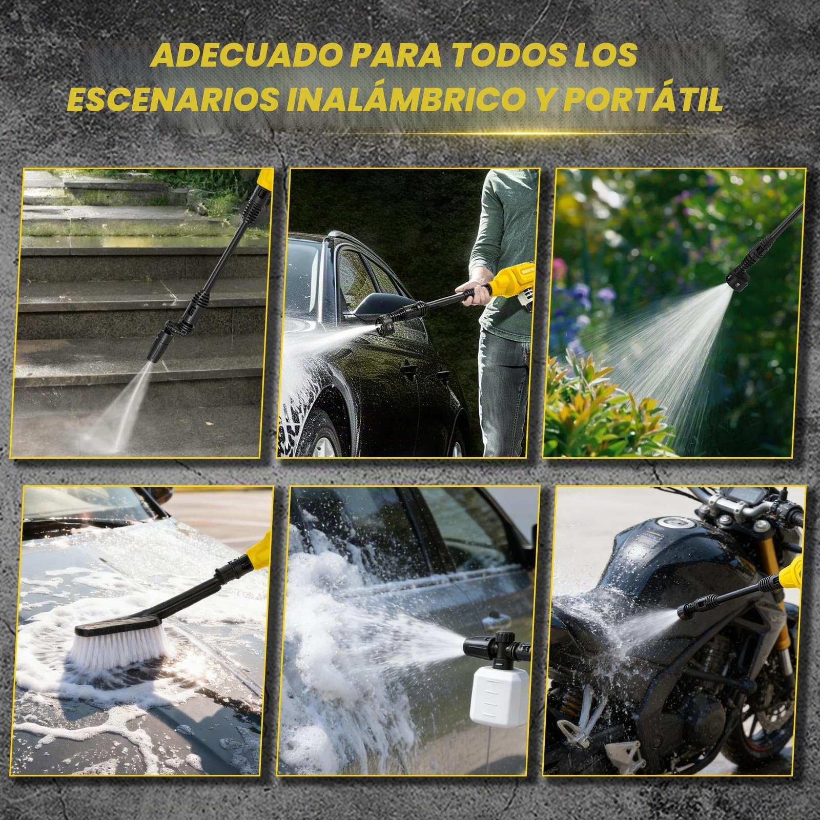Hidrolimpiadora sin Cable Compatible con batería Dewalt 20V, 750 PSI Hidrolimpiadora portátil de Mano con cañón de Espuma con Boquilla 6 en 1 para Limpieza de Suelos de Coches y Paredes (sin batería)