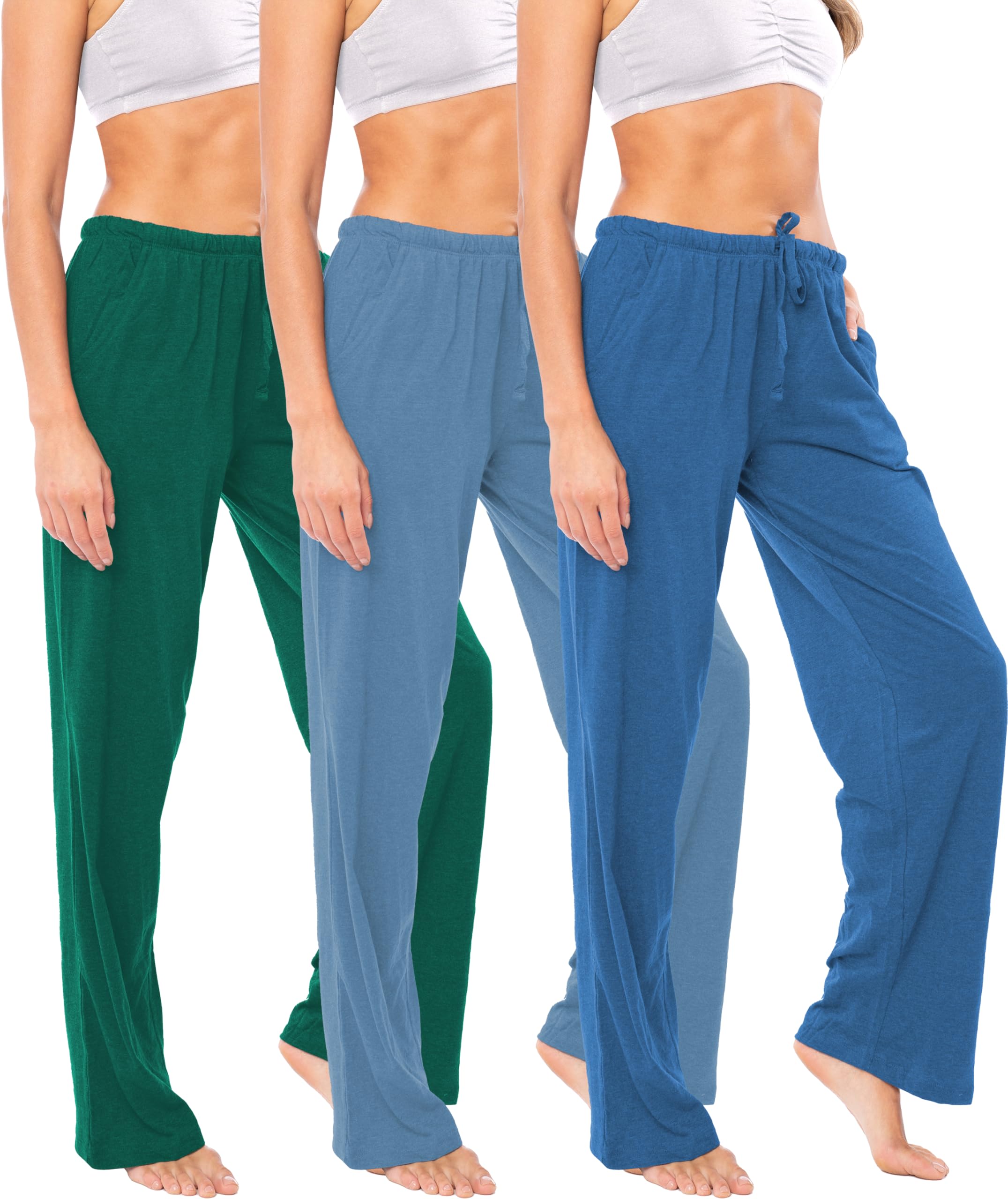 Sexy Basics Women's Soft Flex 100% Cotton Knit Pajama Pants | Lounge Sleep Bottoms | Drawstring &amp; Pockets| Multi Packs