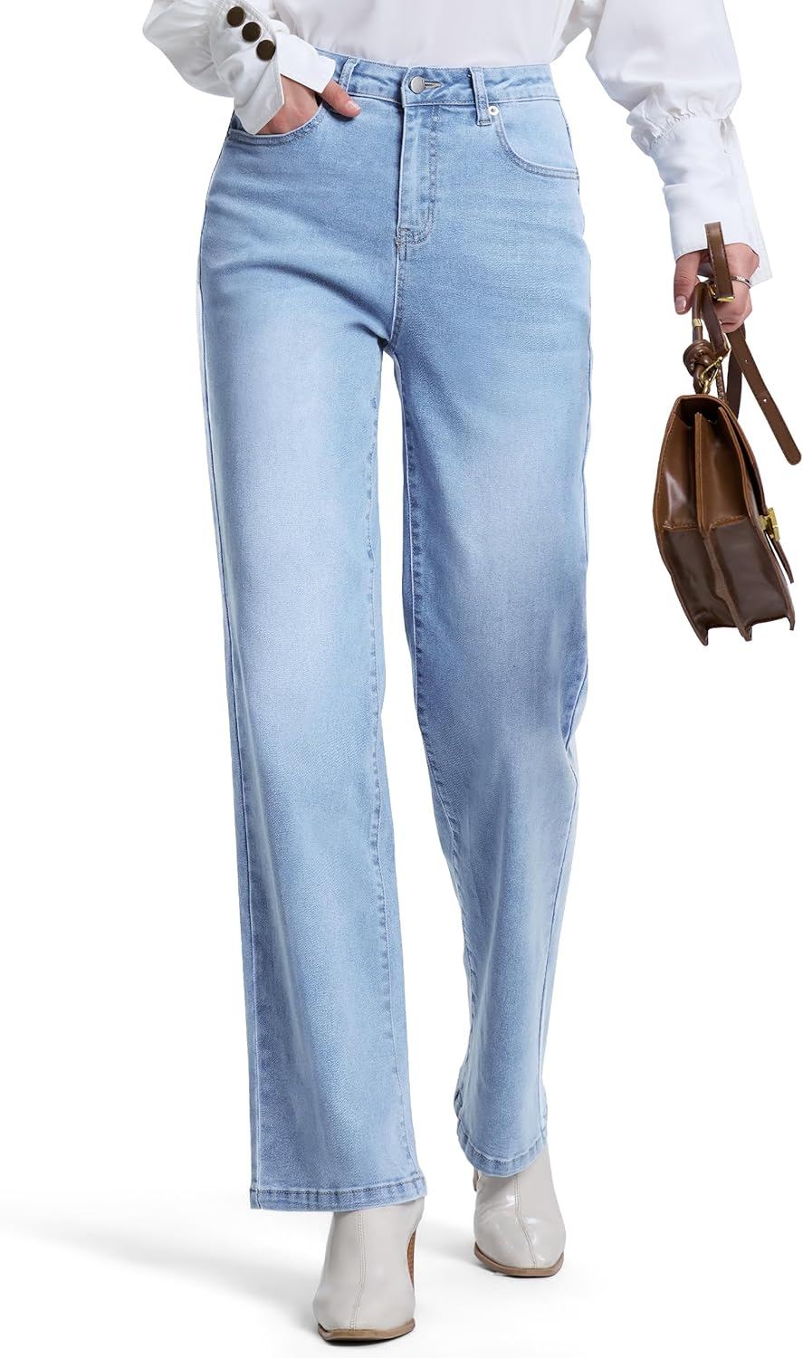 SEVEGO Women's 32/34/36 Tall Straight Leg Jeans Mid Waisted Stretchy Loose Denim Pants Casual Baggy Jean Trousers