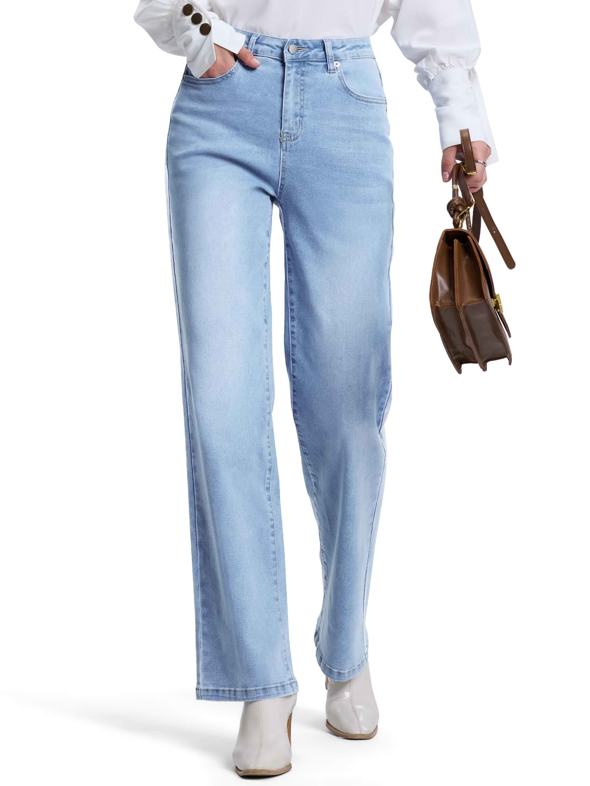 SEVEGO Women's 32"/34"/36" Tall Straight Leg Jeans Mid Waisted Stretchy Loose Denim Pants Casual Baggy Jean Trousers Jeans · Regular