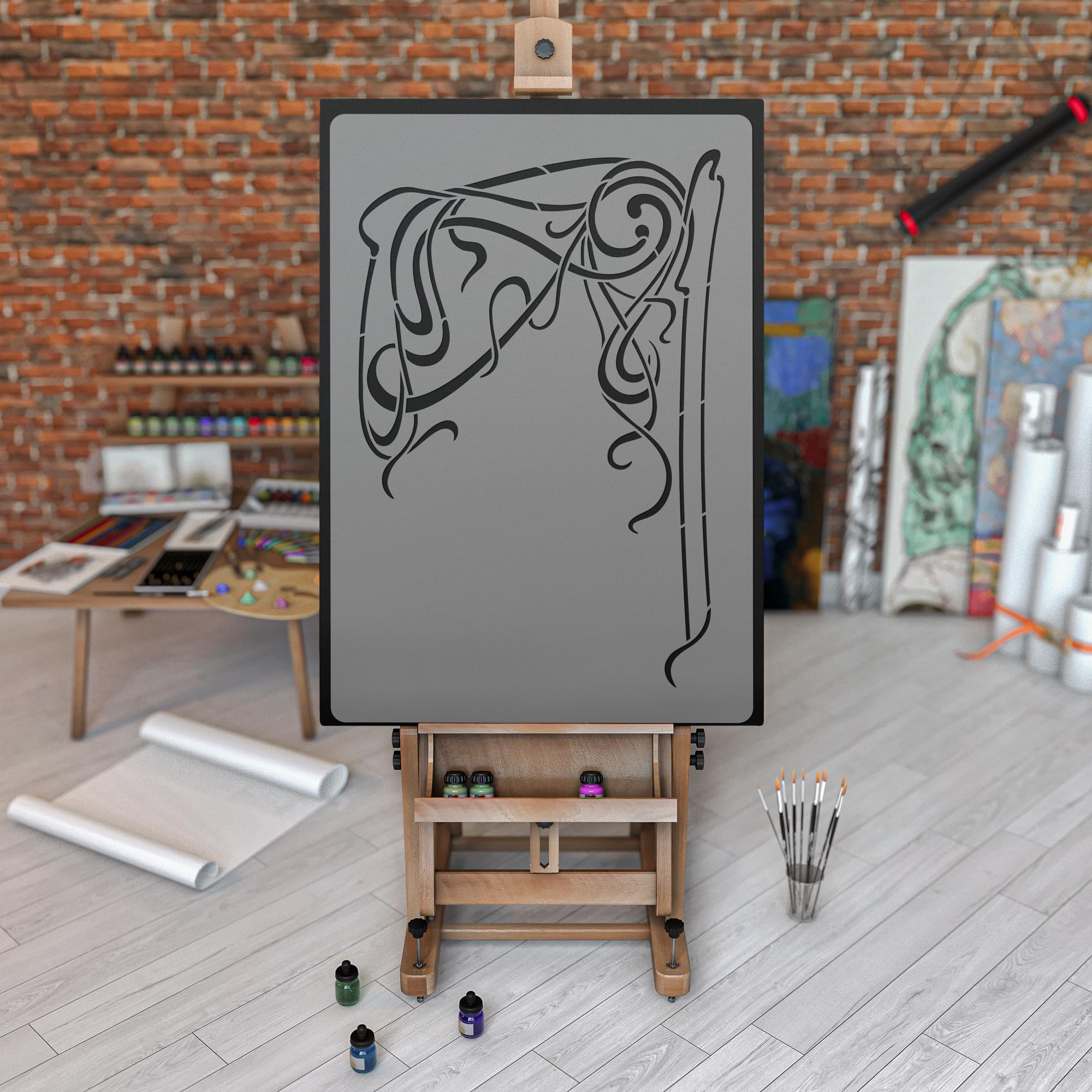 NAKLEO Große Malschablonen 43x64 cm, Jugendstil Ornament Sezession Muster, Wiederverwendbare Kunststoff Wandschablone DIY Handwerk, Holz Möbel Boden Stoff