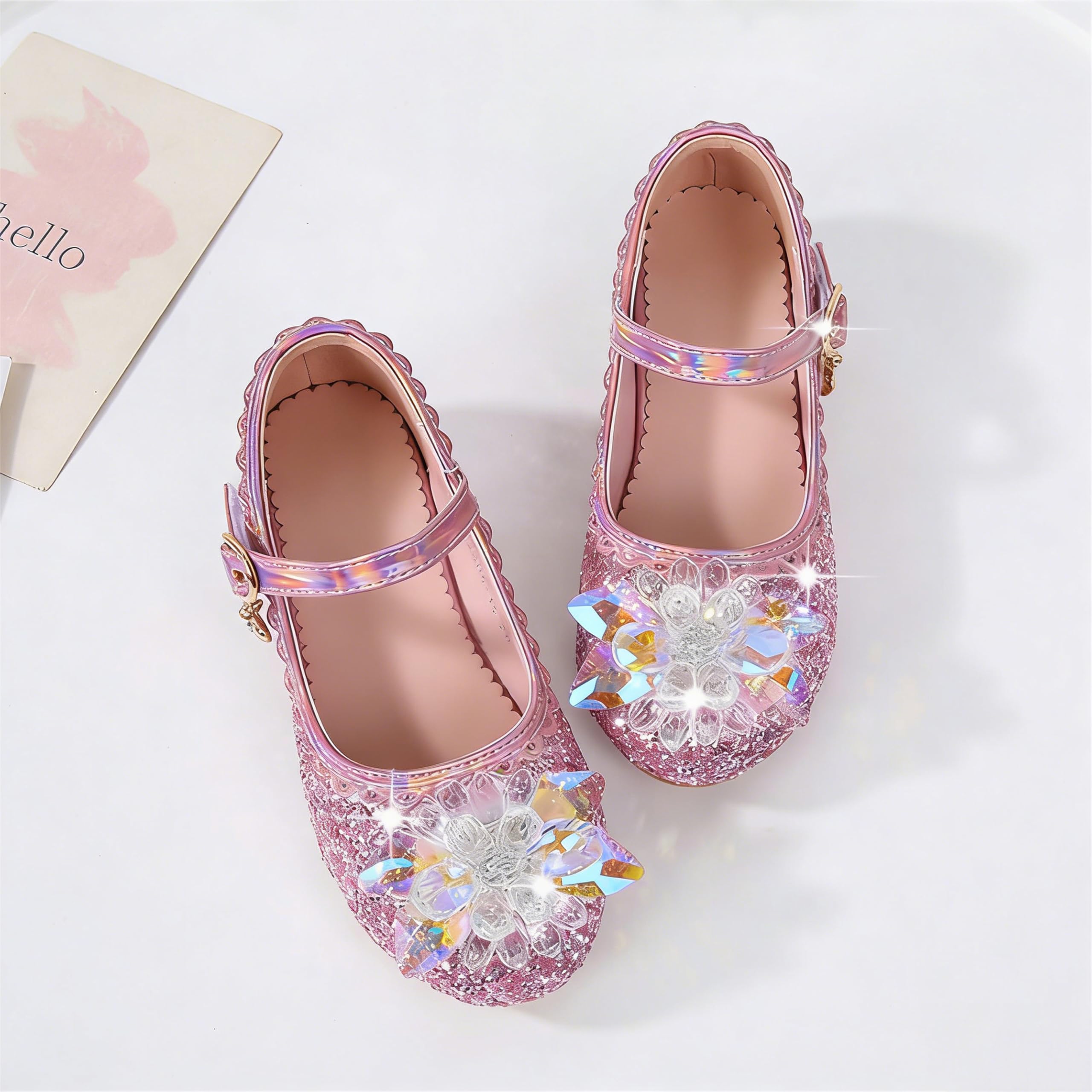 Chaussures de Princesse pour Fille Talon Haut Paillettes Antidérapant Sandales Mariage Rose 25 EU