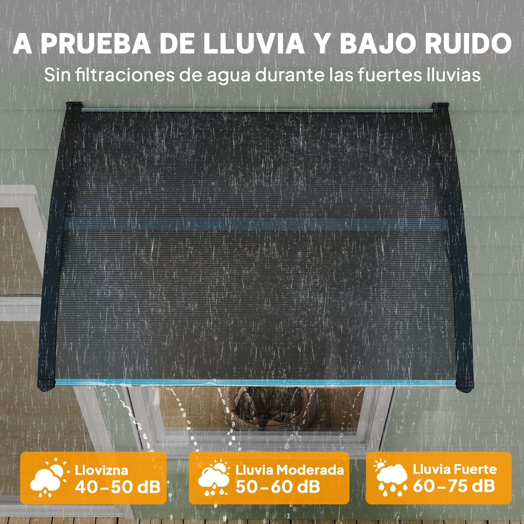 Outsunny Marquesina Exterior para Puertas y Ventanas 100x75 cm Tejadillo de Protección contra Sol y Lluvia con Cubierta de Policarbonato Soporte de Aluminio Negro