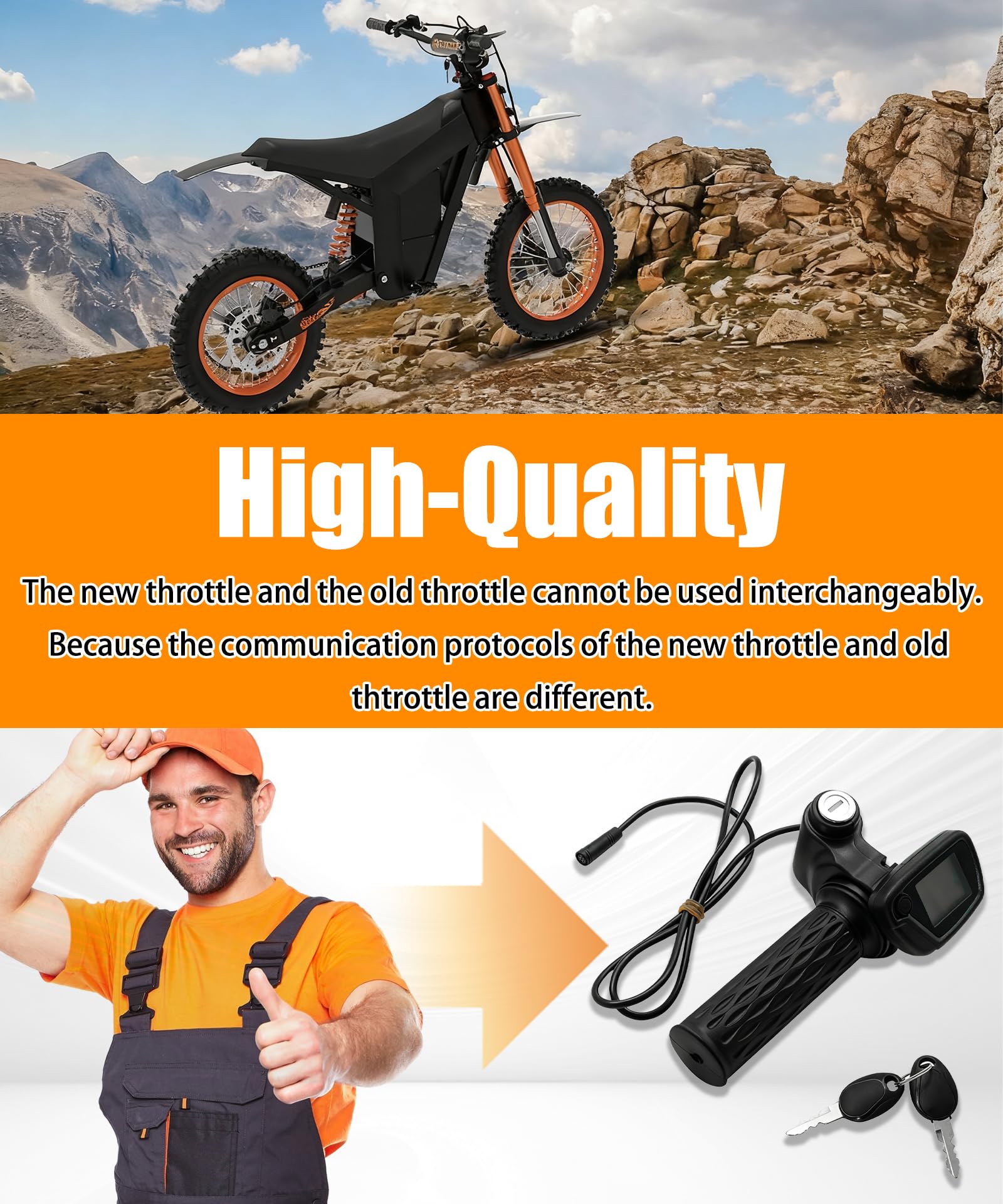 Poignées d'accélérateur pour vélo électrique 48 V avec écran LCD compatible avec Tuttio Soleil 01.