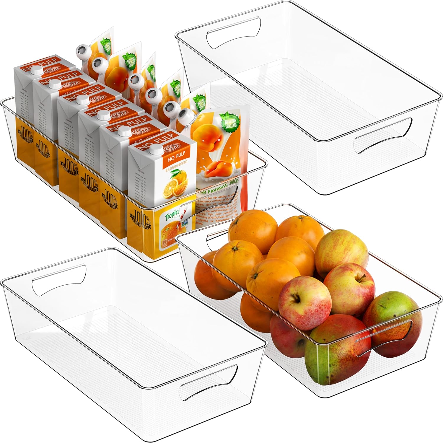 Simple Houseware 4 Pcs Kitchen Clear Bin Storage Organizer, 15" x 8" x 3.75"