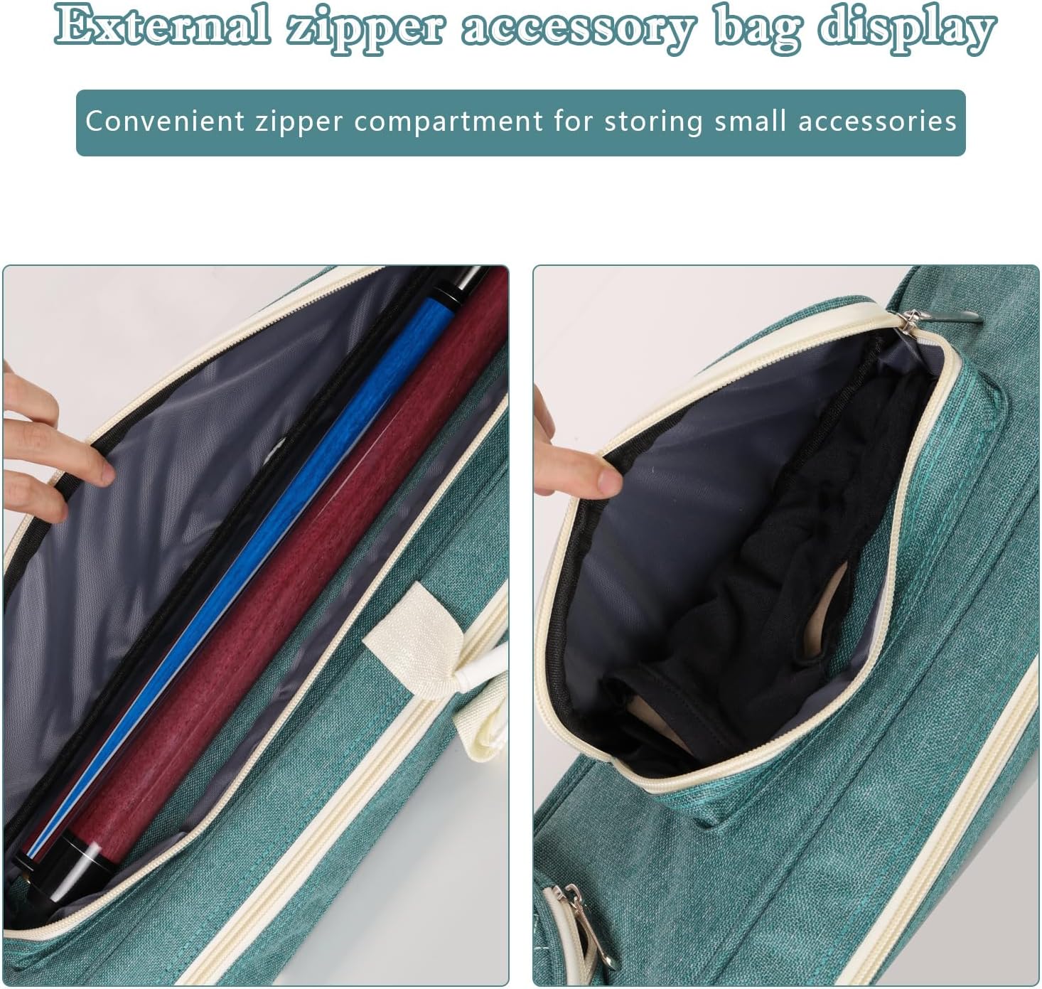 Pool Cue Case, Pool Stick Bag with Multi-Pocket, Holds 3 Butts 4 Shafts, Billiard Carrying Case with Padded Shoulder Strap & Handle, Shockproof Storage for Cues & Accessories