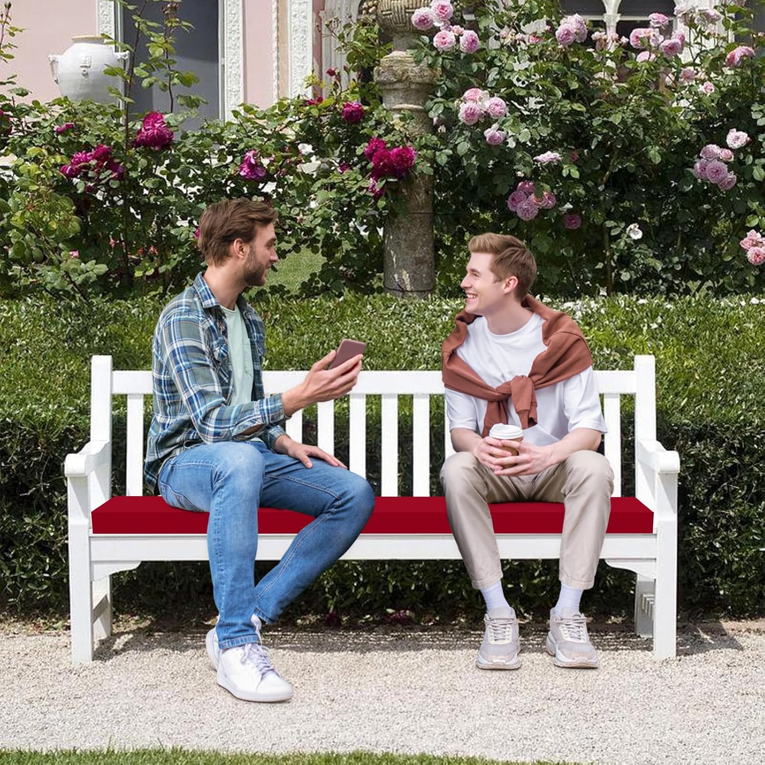 Outdoor Bench Cushion 42 x 18 x 3 Inch Waterproof Patio Furniture Cushions,Thick Replacement Bench Pad Cushion for Garden Porch Sofa Settee Swing Pads with Removable Cover and Ties