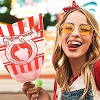 Vista 6 de Geyee 500 bolsas de algodón de azúcar con lazos, bolsas grandes de algodón transparente con estampado de rayas, perfectas para carnavales, fiestas