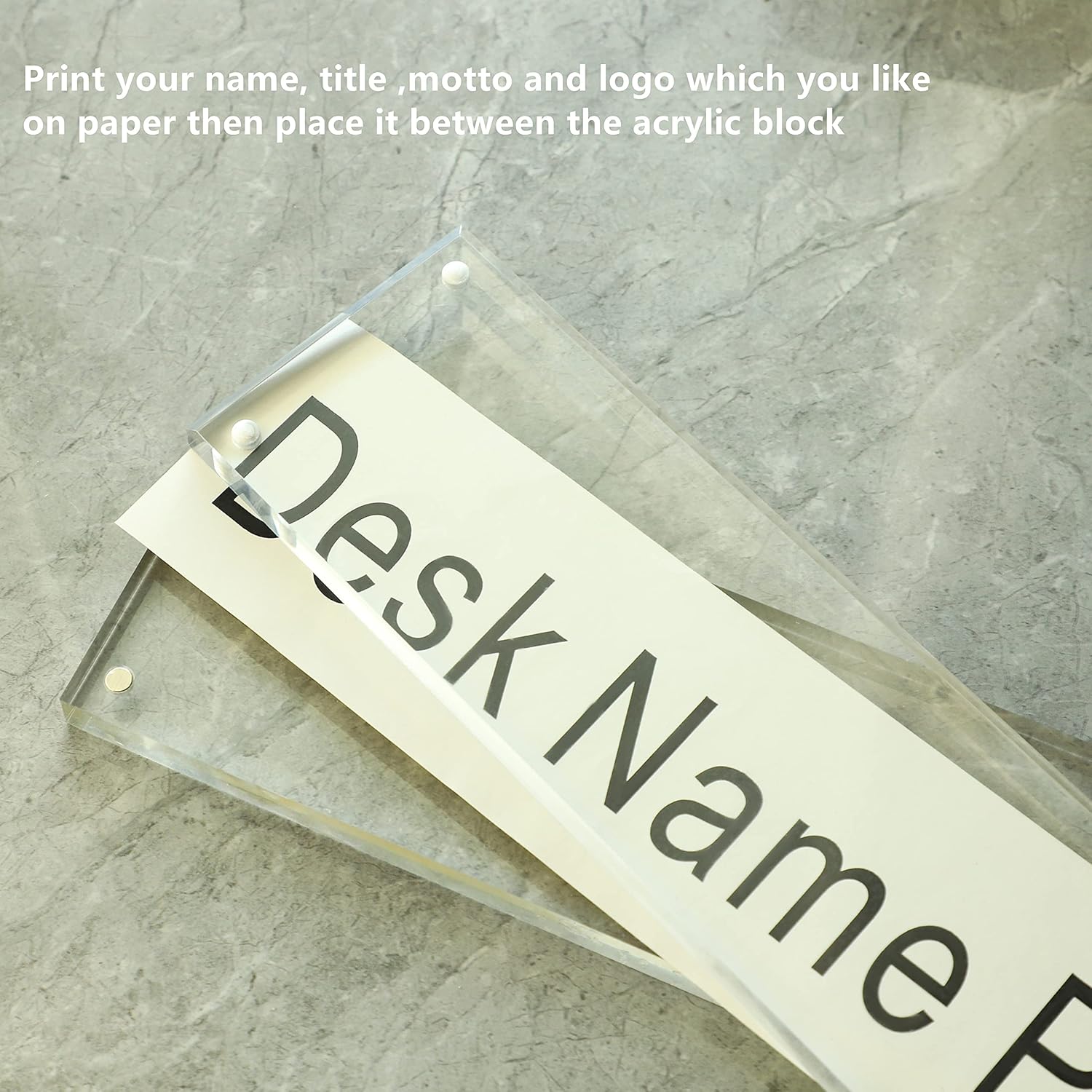 IEEK Acrylic Desk Name Plate, Clear Acrylic Block Nameplate Double Sided Holder, DIY Personalized Name, 2.5x10 Inch - Image 4