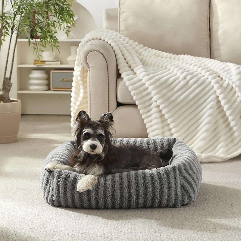 Cama Retangular para Cães Pequenos e Gatos MIXJOY com Capa Removível, Base Antiderrapante, Cinza, 50,8 x 48,26 x 15,24 cm