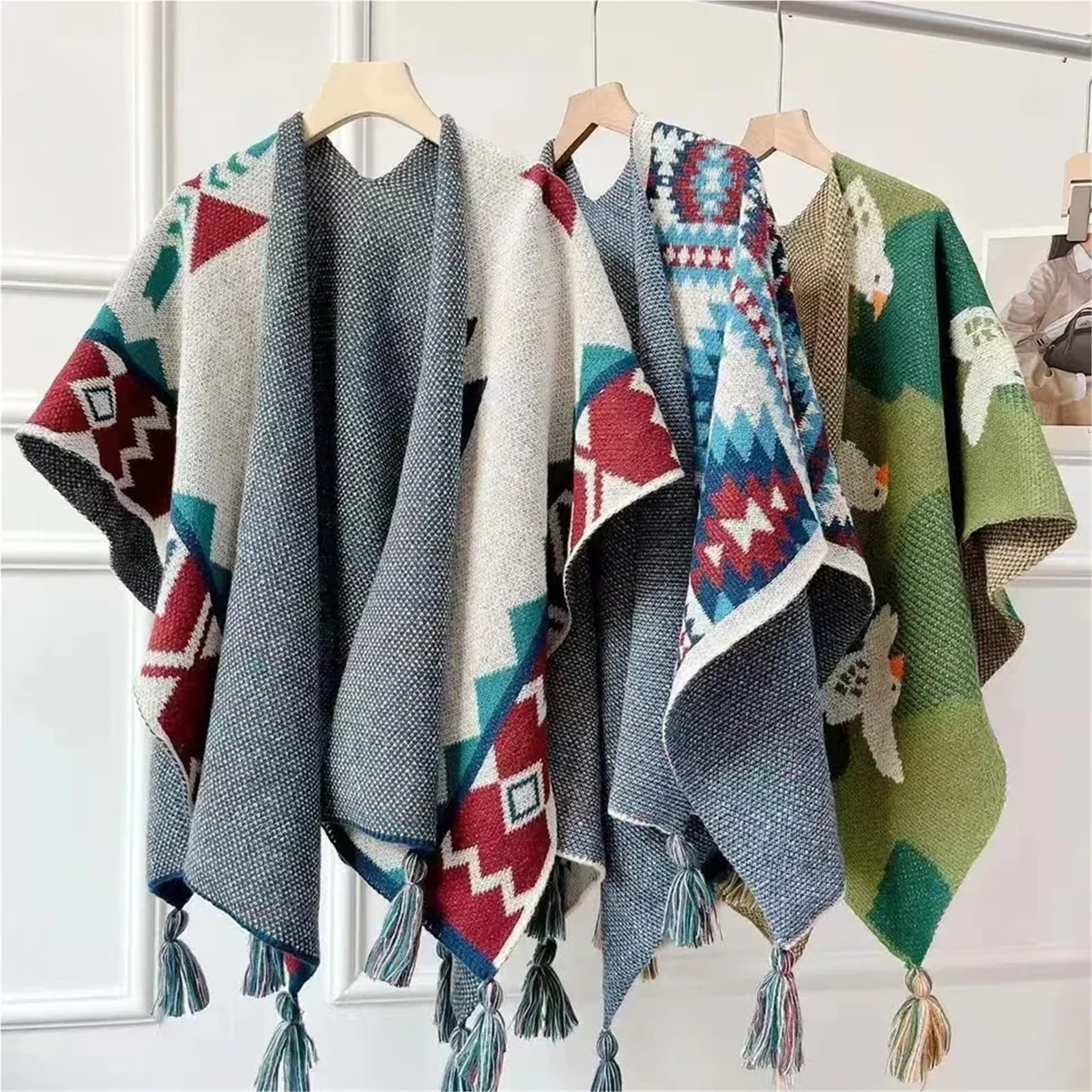 Poncho Donna Poncho Invernale da Donna, Cappotto Autunnale in Stile Etnico, Scialle Lavorato a Maglia, Sciarpa Esterna da Viaggio con Design Diviso