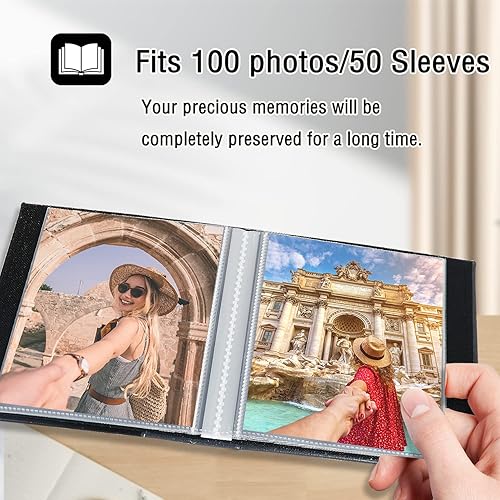 Miniatura 3 de Artmag Álbum de fotos de 5 x 7 pulgadas, páginas transparentes, con bolsillos, cubierta de cuero, libro deslizante para álbum de fotos, con